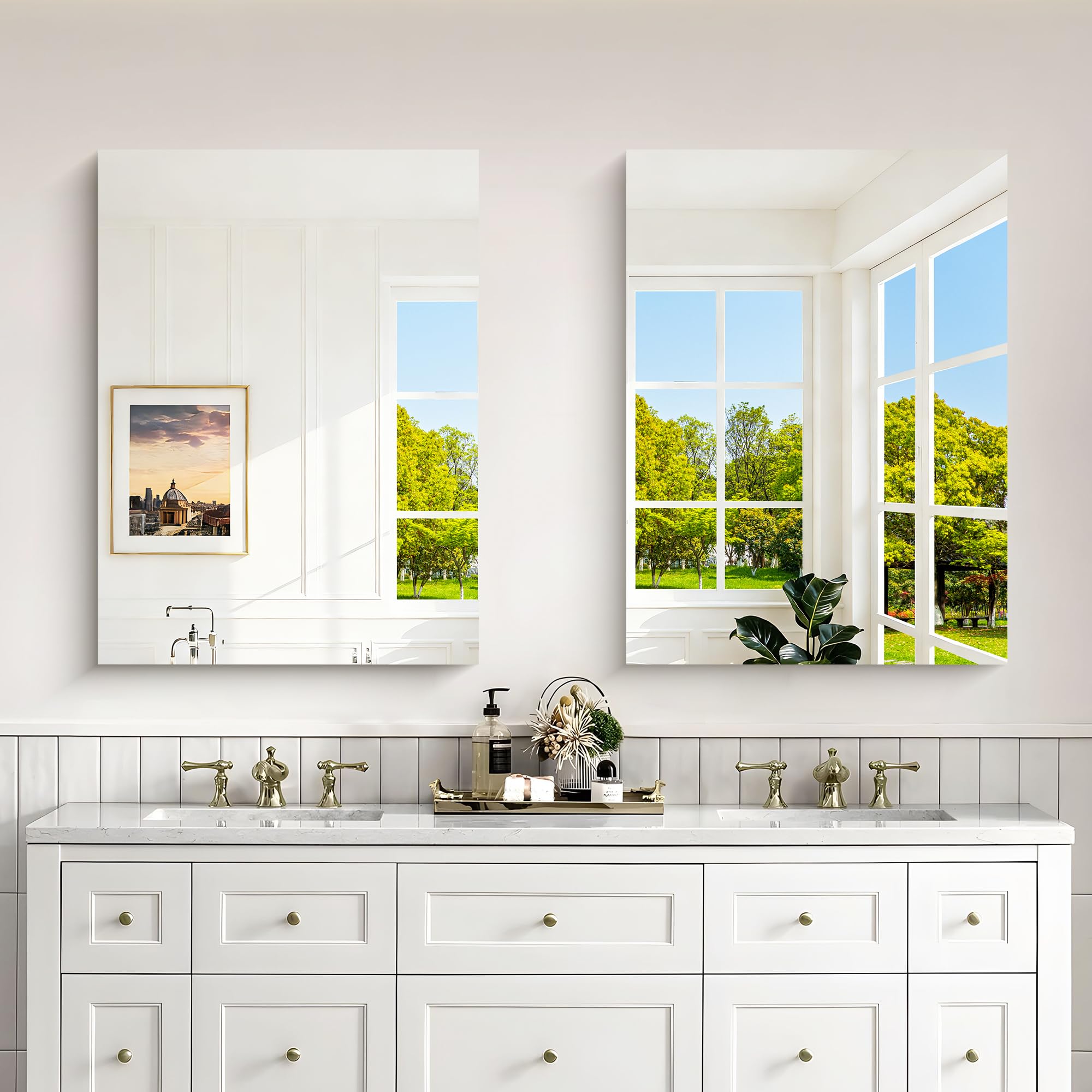 KOCUUY Espejo de baño Rectangular sin Marco, Espejo Decorativos de Pared de 60 x 80 cm, Espejo con Cristal irrompible, reflexión HD, diseño Moderno, Adecuado para baños, dormitorios o vestidores.