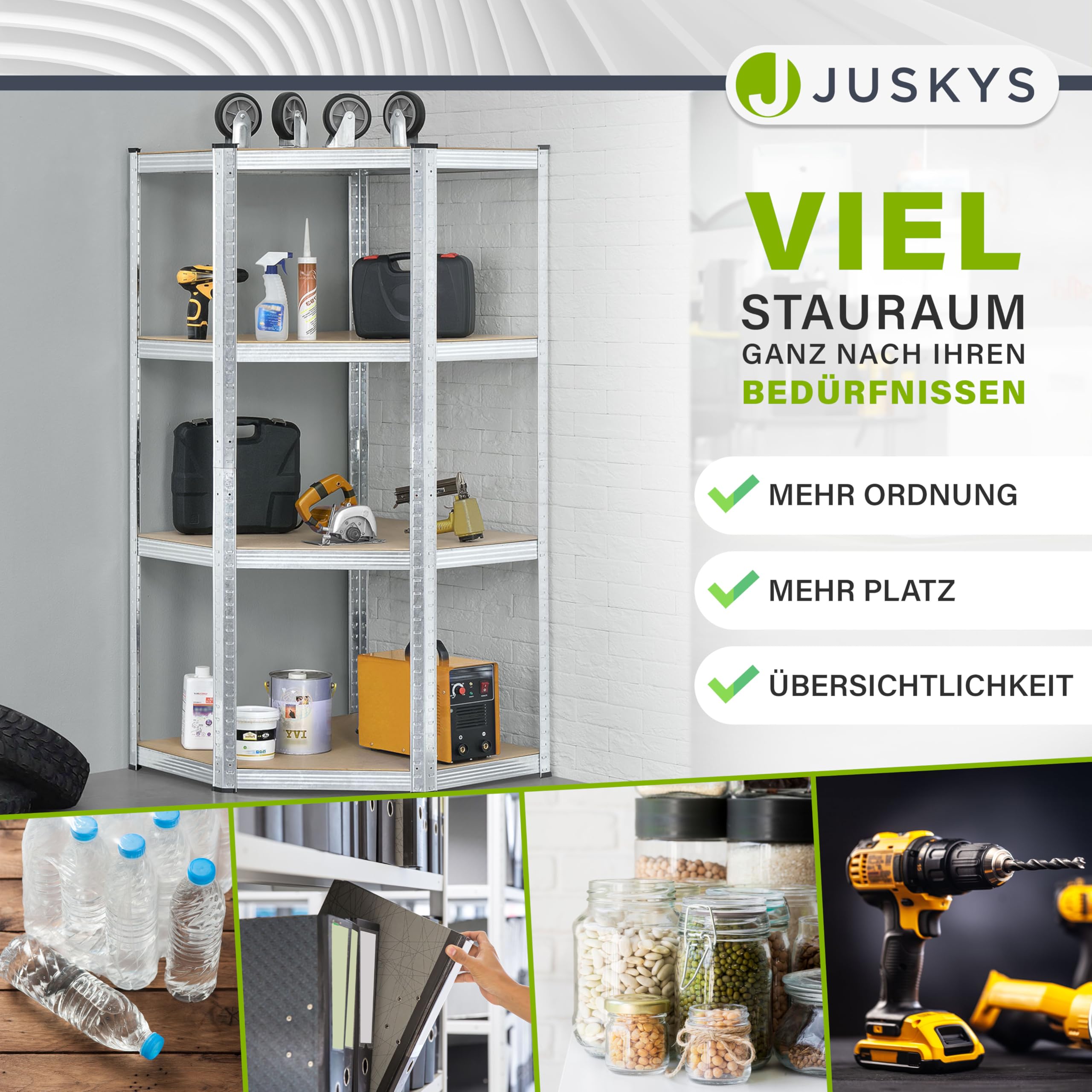 Juskys Eckregal Lageregal Corner Easy 160 x 75 x 40-75 cm - 320 kg - 4 Böden aus MDF Holz - Metall verzinkt - Schwerlastregal Steckregal Kellerregal
