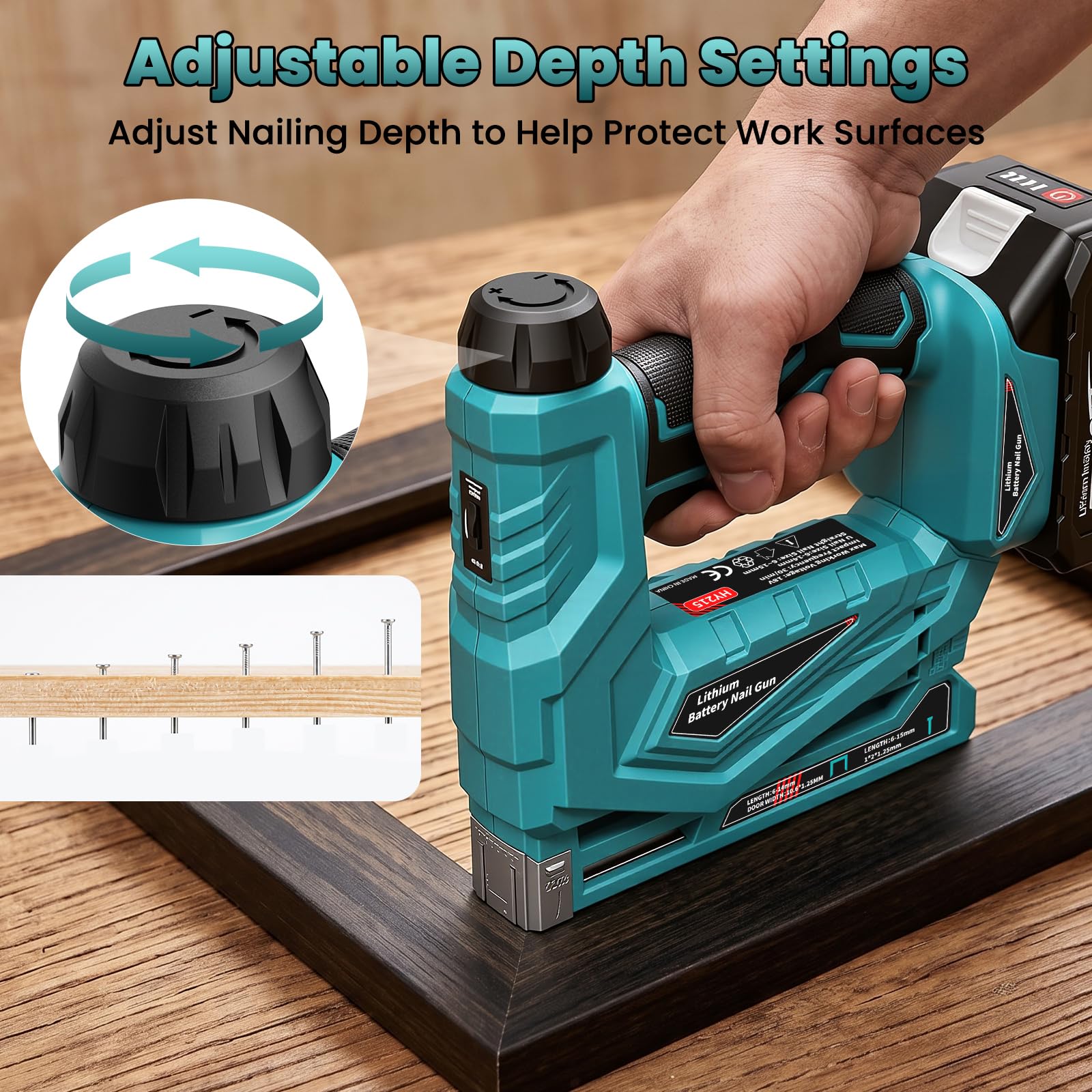 Yofuly Grapadora Clavadora Eléctrica a Batería 2 en 1, Compatible con Baterías Makita 18V, 2 Baterías 2,0Ah, Grapas de 6-14 mm y Clavos Brad 18GA de 6-15 mm, Ajuste de Profundidad, con 2000 Grapas