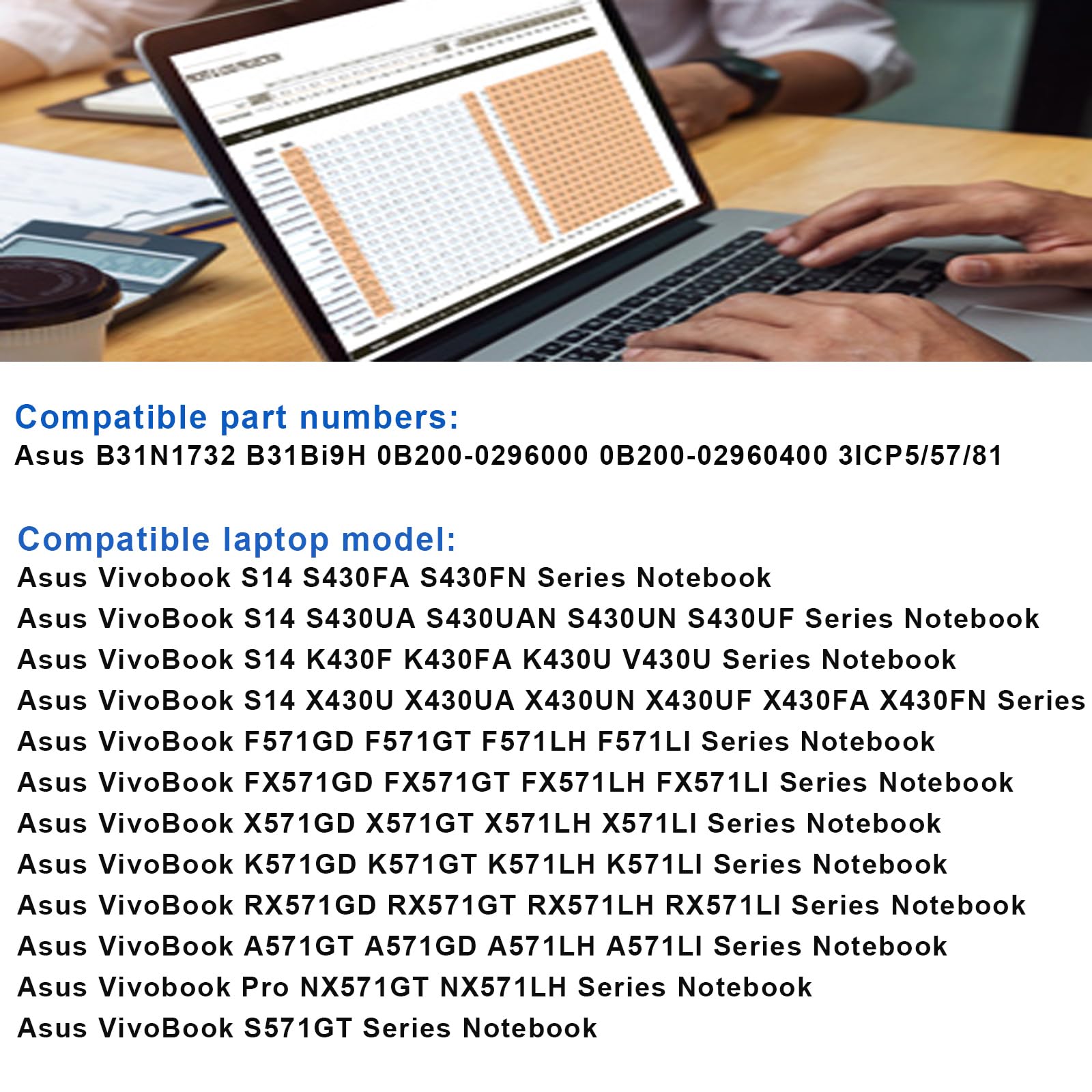 B31N1732 Batteria di ricambio per computer portatile ASUS A571G K571GT X571G X571GT-BQ274T Vivobook S14 S430f S430FN-EB168T K430UF K430FN R430FN R430FA B31Bi9H S433H 00UF VV. 430FNV430UF F571GD