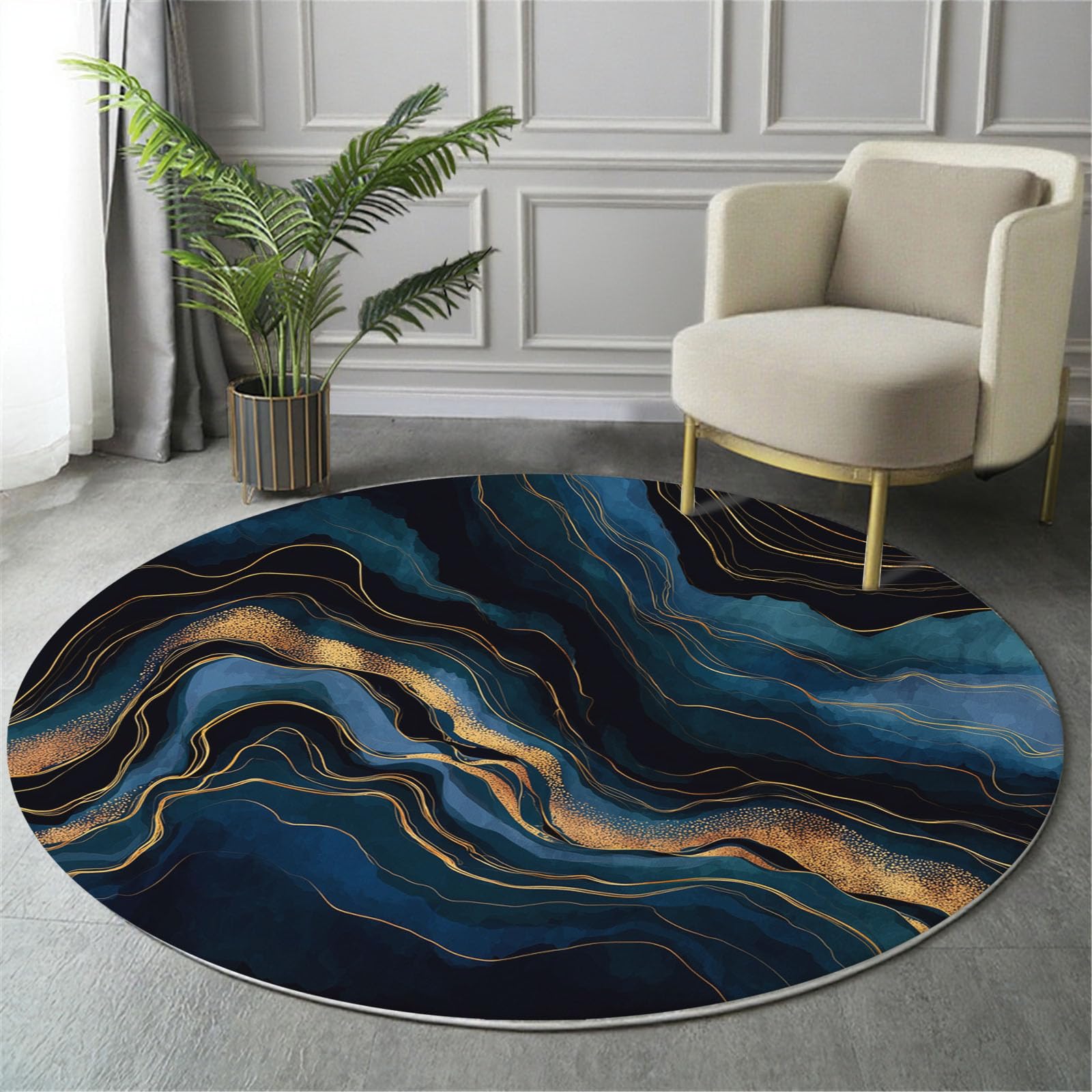 Tapis lavable en machine bleu 200cm antidérapant et doux