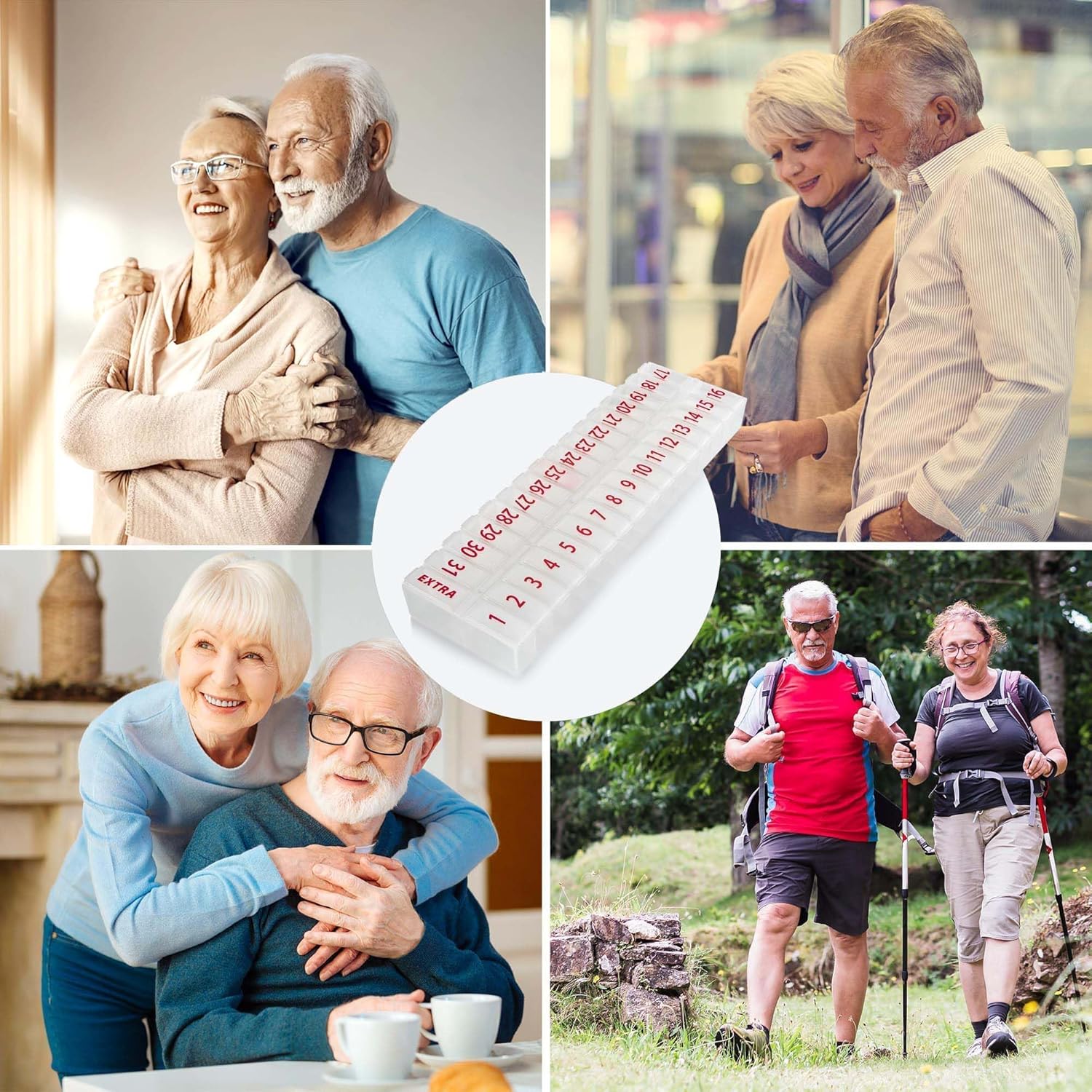 Large Pill Organizer Monthly 32 Compartments - 30 Day Pill Organizer 1 Time A Day, Large Compartment Box for Medications, BPA-Free Plastic, Removable Lid for Easy Loading Medicine, Vitamins, Clear