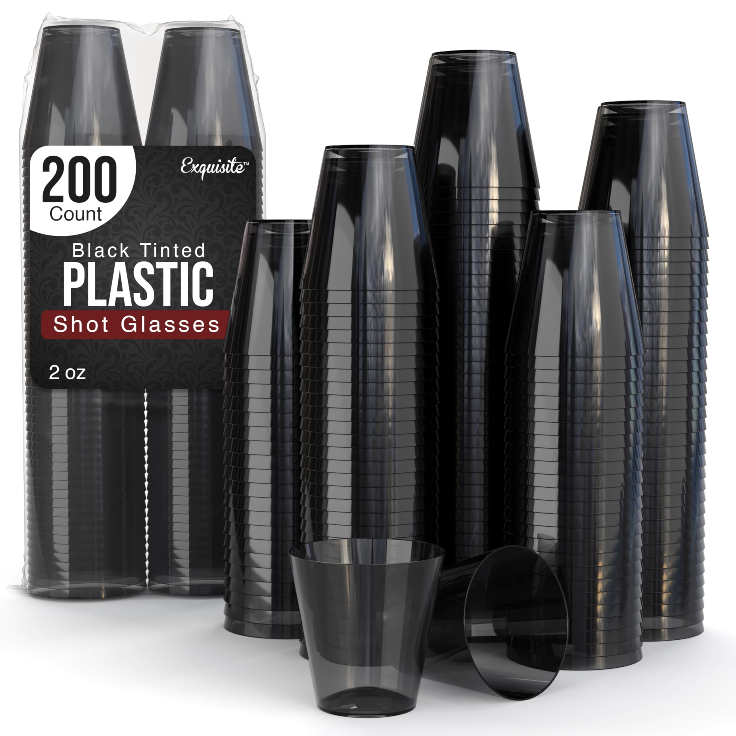 Exquisite Plastic Shot Glasses Disposable 200 Count 2 Oz Smokey Dark Tinted Black Shot Cups - Perfect Party Supplies for Party Cups - Cute Shot