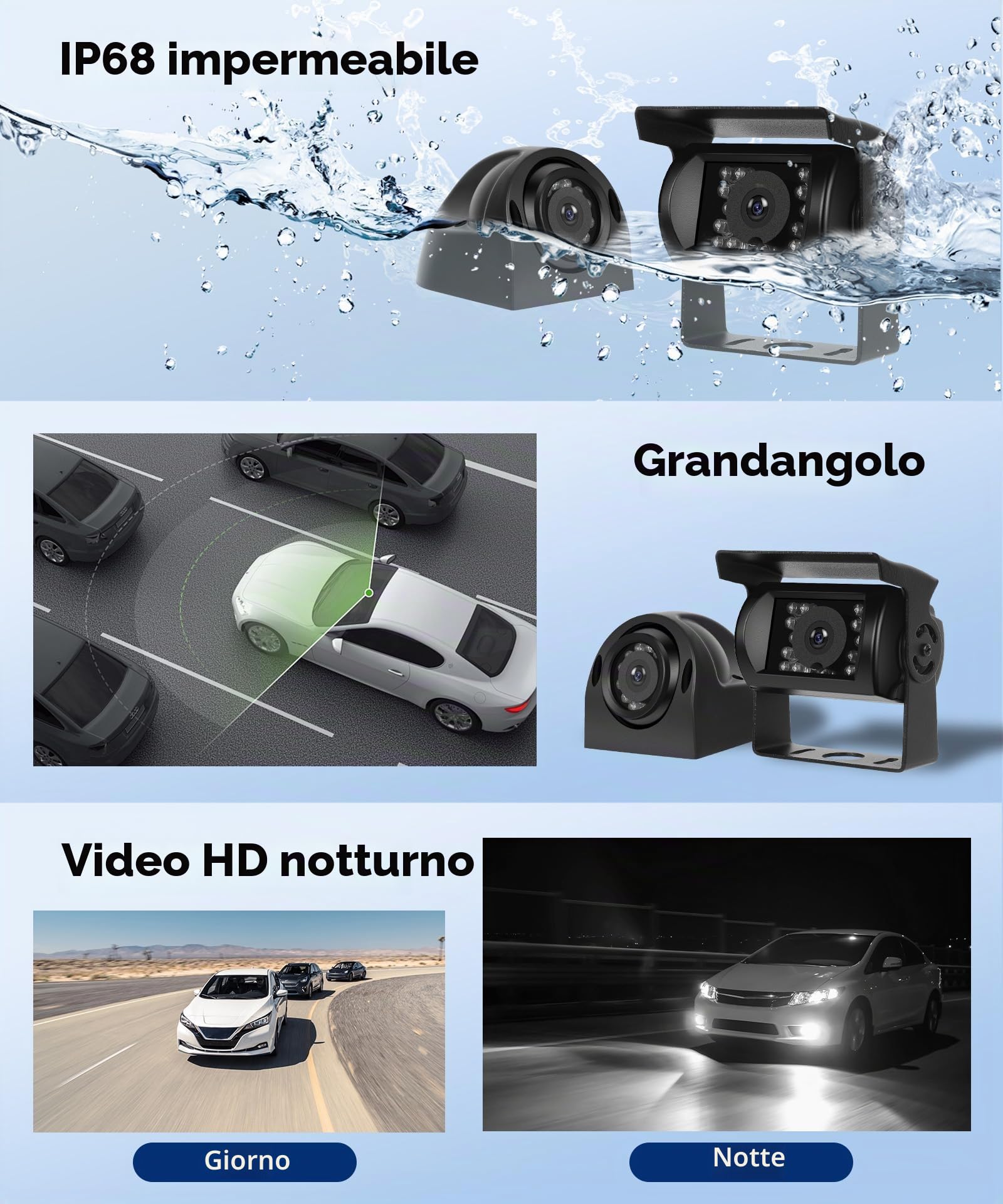Telecamera Retromarcia Set 4 Telecamere, 9 Pollici Monitor 4 Schermi Suddivisi, IP68 Impermeabile/Visione Notturna/DVR/Loop Video/Ausilio al Parcheggio, per Camion/Bus/KFZ/Furgone/Camper con 35M Cavo