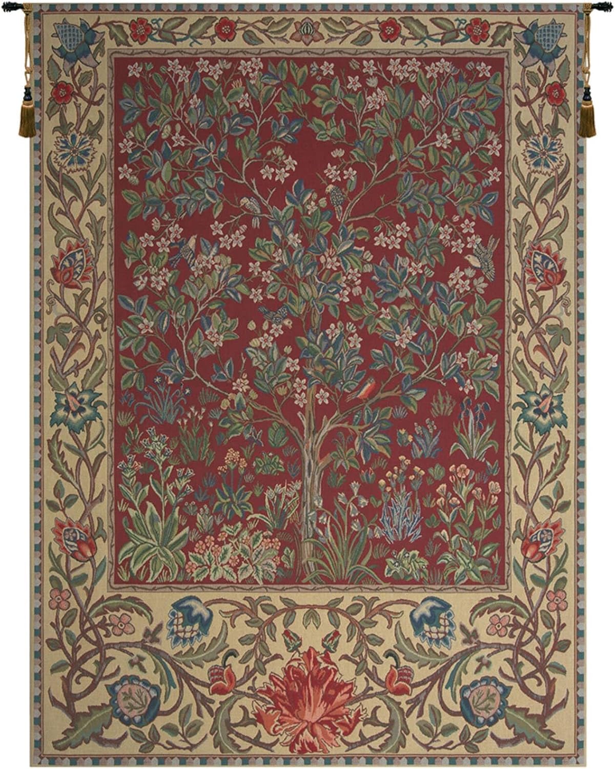 C Charlotte Home Furnishings Inc Tree Of Life Red Belgian Medium Tapestry Wall Hanging | Viscose Cotton and Polyester Blend Wall Art | 21 in. x 29 in. | Home Decor Accents | By William Morris
