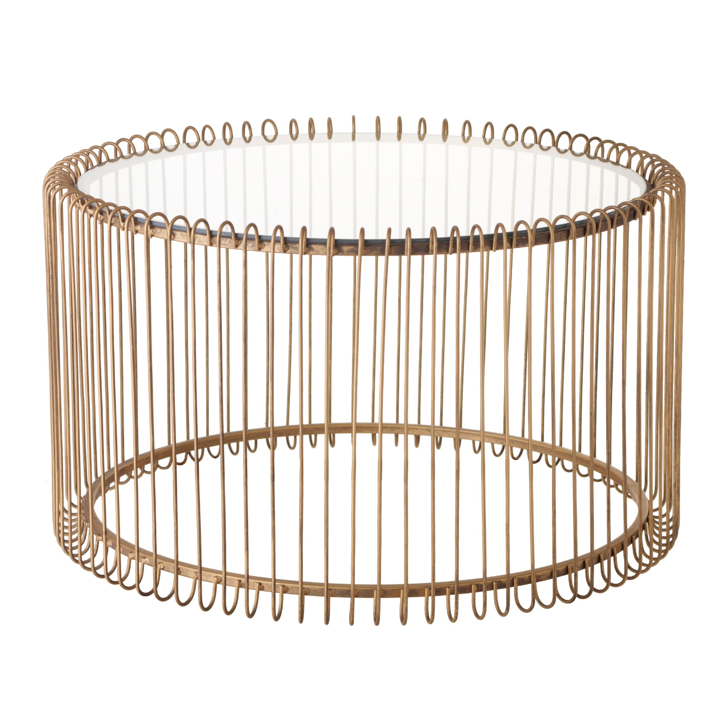 Baroni Home Tavolino Cilindrico Basso da Caffè con Ripiano in Vetro e Struttura in Metallo Oro, Tavolino da Salotto e Camera da Letto, Piccolo Tavolo Elegante, 35,5x60 cm
