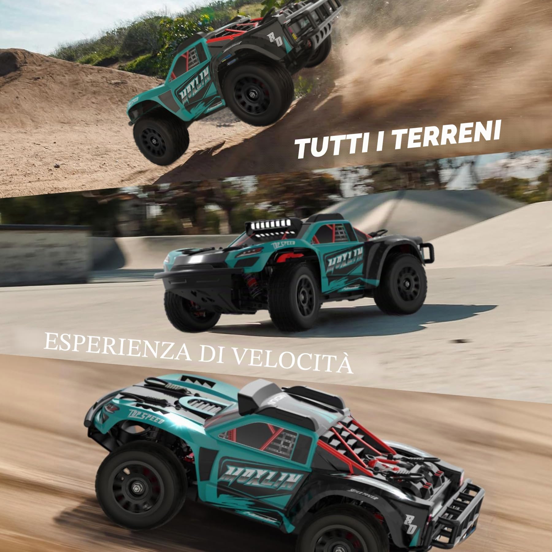 Hosim Moxlin - Auto telecomandata a partire dai 14 anni, scala 1:14, brushless RC auto per adulti, 75 km/h, alta velocità, 4 x 4, fuoristrada, All Terrain, Monster Truck, impermeabile, 40+ minuti di
