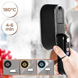 Duronic Steam Irons HS90 BK Travel Iron, Garment Steamers, Handheld Vertical Steamer for Travel, Holiday Quilting Craft, Crease Wrinkle Remover, Black