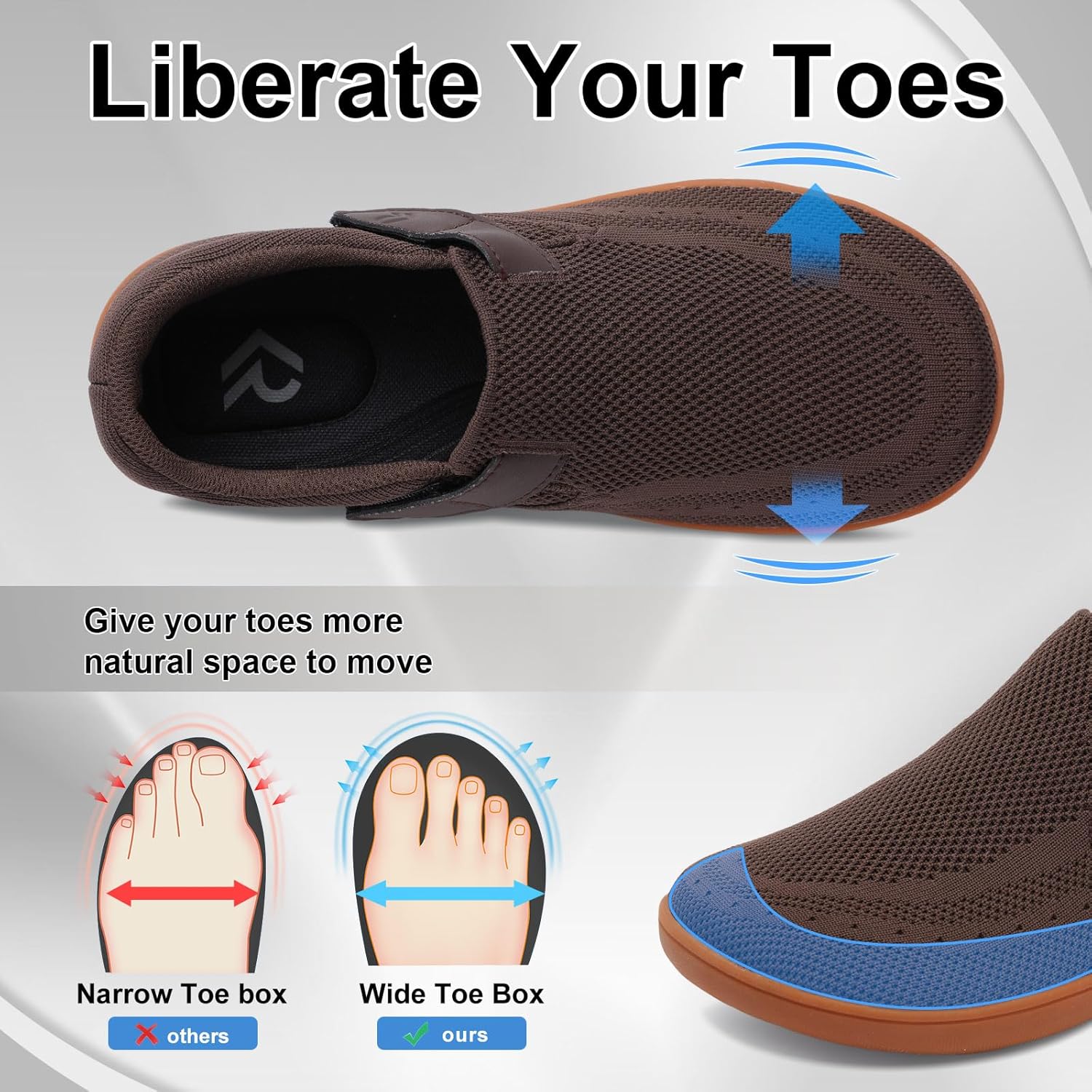 relxfeet Men's Diabetic Walking Shoes Extra Wide Adjustable Slip On Orthopedic Barefoot Zero Drop Sneakers for Swollen Feet - Image 3