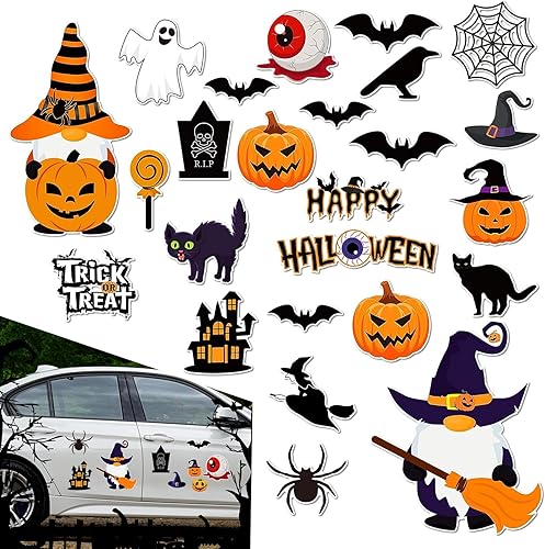 Paquete de 25 calcomanías de gnomo de Halloween, calcomanías de decoración de refrigerador de calabaza para automóvil, puerta de garaje, Halloween,