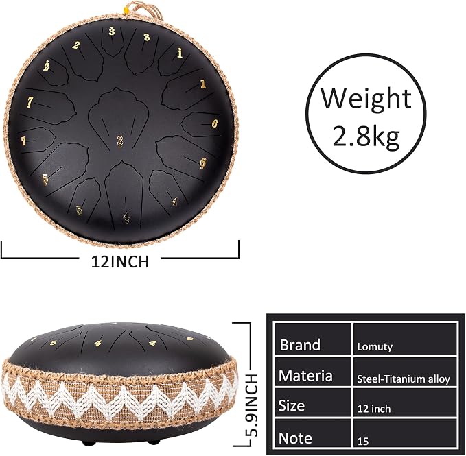 Steel Tongue Drum 15 notas 12 pulgadas C Mayor con libro y bolsa miniatura 3