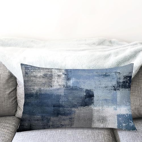 Miniatura 2 de chiinvent Juego de 2 fundas de almohada abstractas de terciopelo azul moderno, color gris marino, fundas de almohada decorativas suaves y elegantes