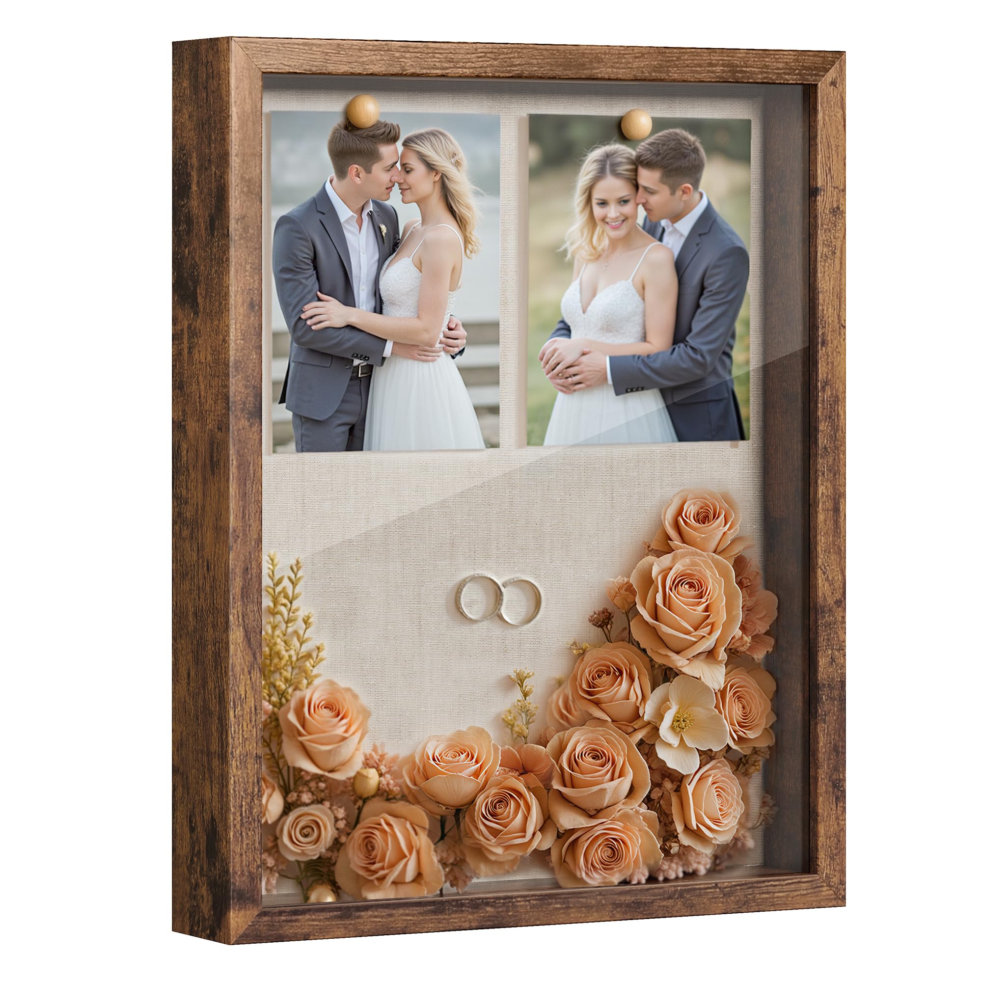 SONGMICS 11x14 Shadow Box Frame, Deep Box Frame with Top Slot and Push Pins, Picture Display Case, Linen Fabric Backing for DIY Craft, Glass Front, Gift Idea, Rustic Brown URPF009KD01 Rustic