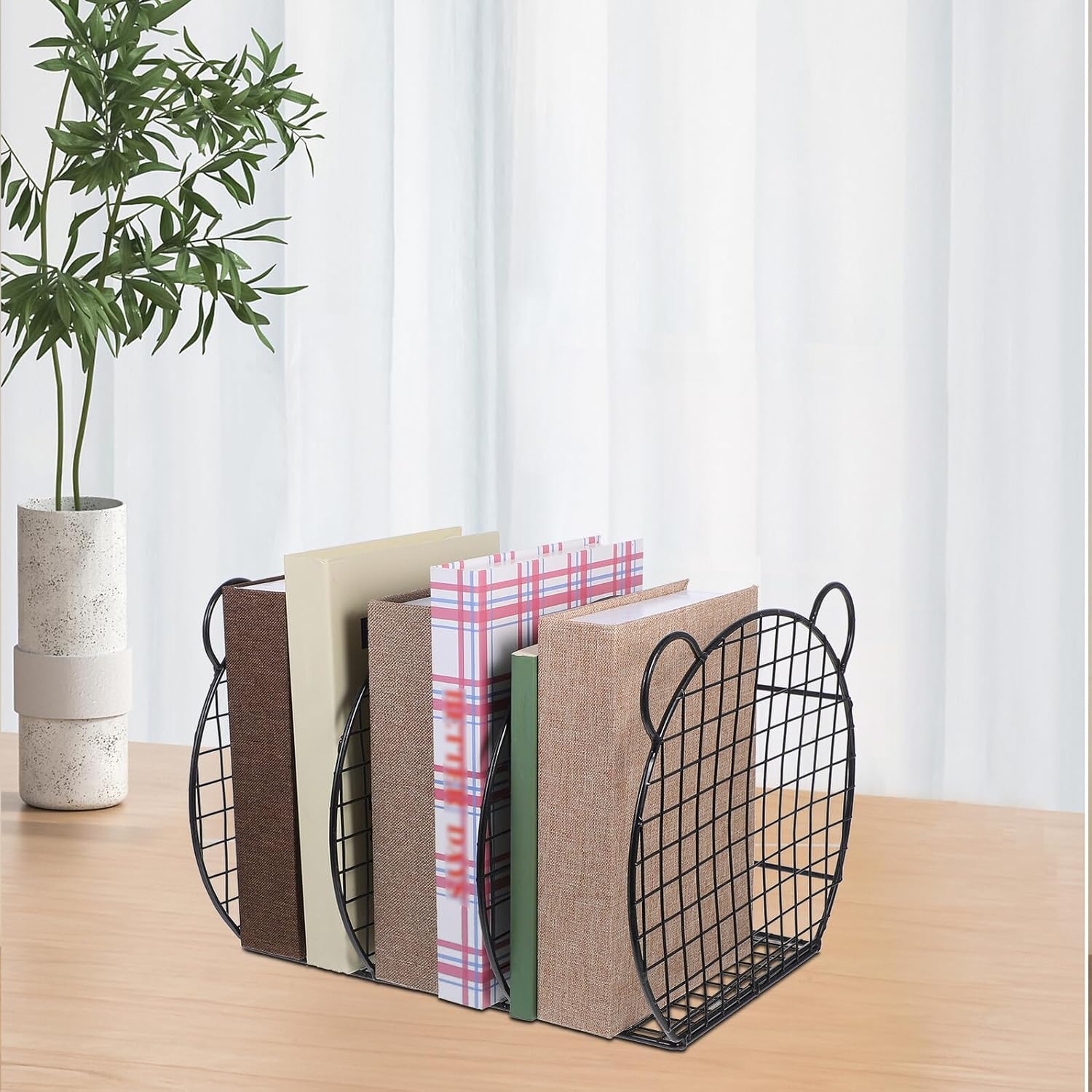 Alipis Metal Book Rack File Folder Organizer with 3 Compartments, Wear-Resistant Desktop Book Stand for Office, Library, Student Desk Storage in Black