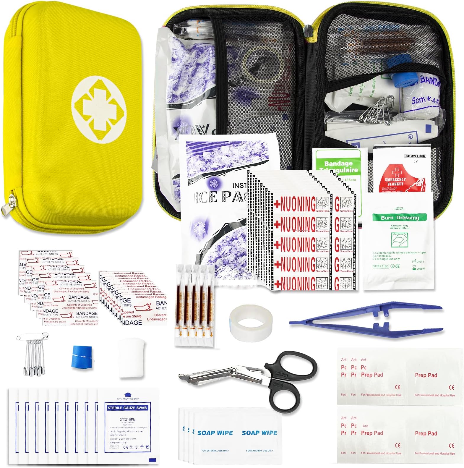 276PCS Hiking First Aid Kit for Home Personal Emergency Supplies Compact Bag for Backpack, First Aid Essentials Survival Kit for Business Travel Car Yellow AMORNING