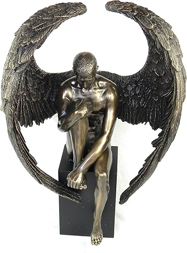 Miniatura 2 de Estatua masculina pensativa acabada bronce del ángel de las esculturas de la resina en la base negra 7 x 10 x 4 pulgadas de bronce