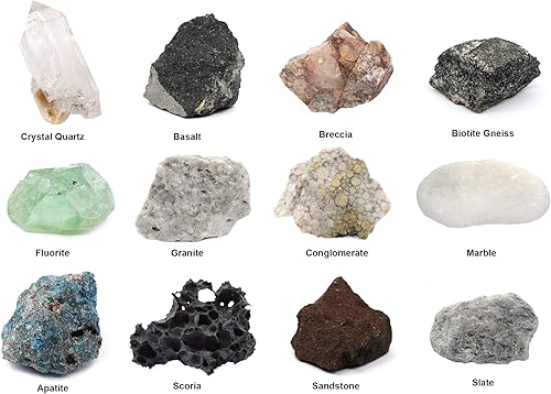 Miniatura 4 de Kit de roca y minerales, 12 piezas, incluye rocas metamórficas, ígneas, sedimentarias y minerales, especímenes de 1 pulgada, ideal para aulas de
