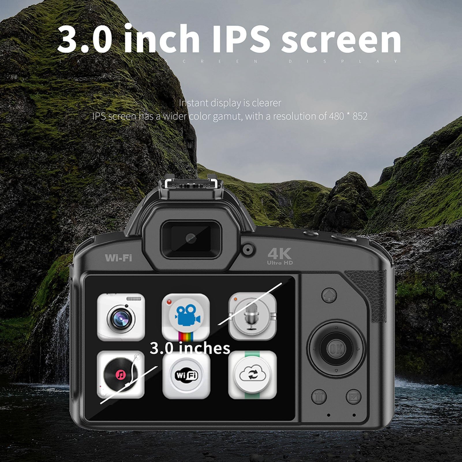 Aramox 3-calowy aparat cyfrowy LCD 4K 64MP FHD 1080P Kompaktowy aparat Czarny WiFi Funkcja noktowizora 16-krotny zoom dla nastolatków Dzieci Studenci Dorośli