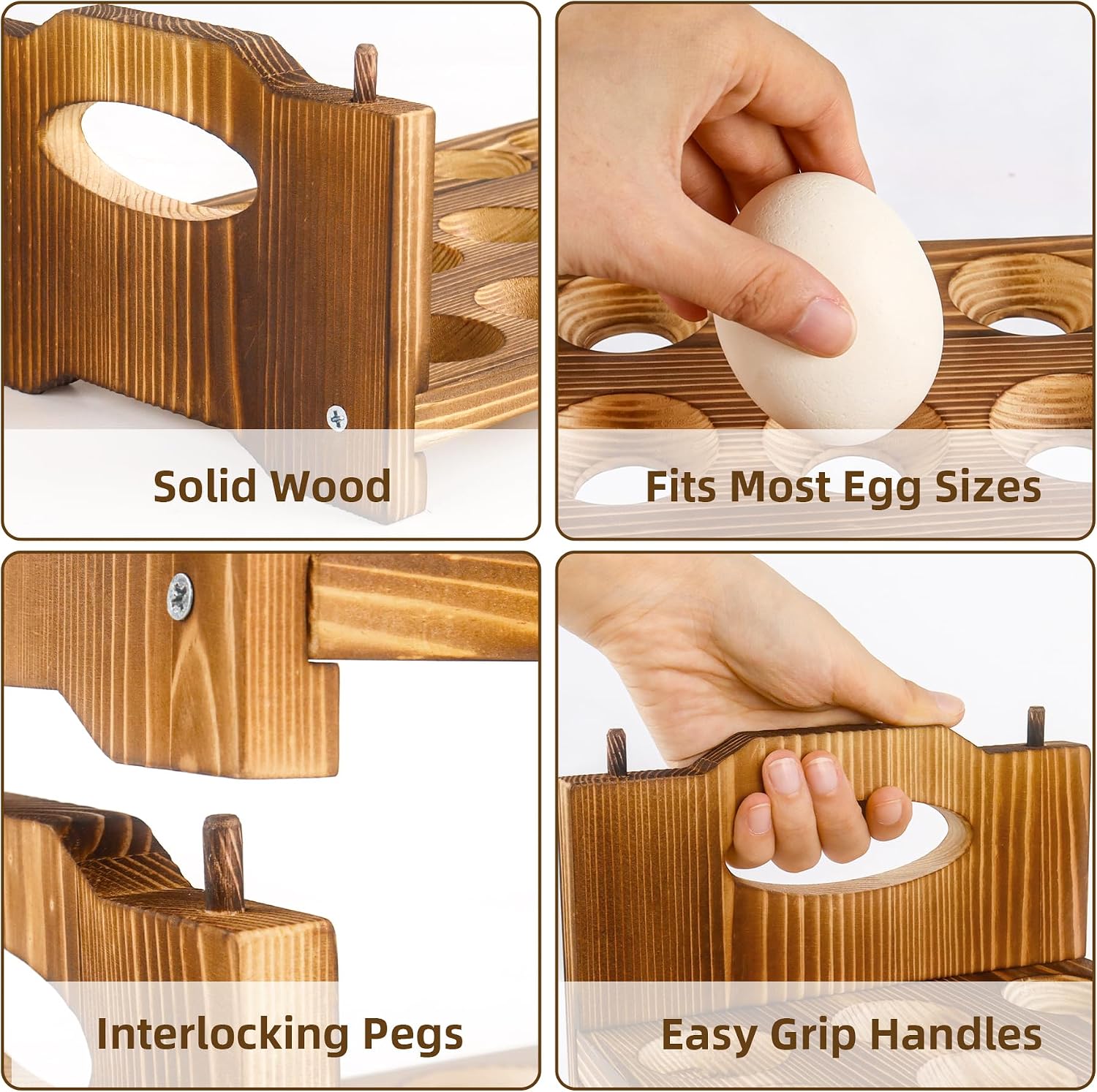 3-Tier Wooden Egg Holder 54 Eggs Storage Rack for Countertop