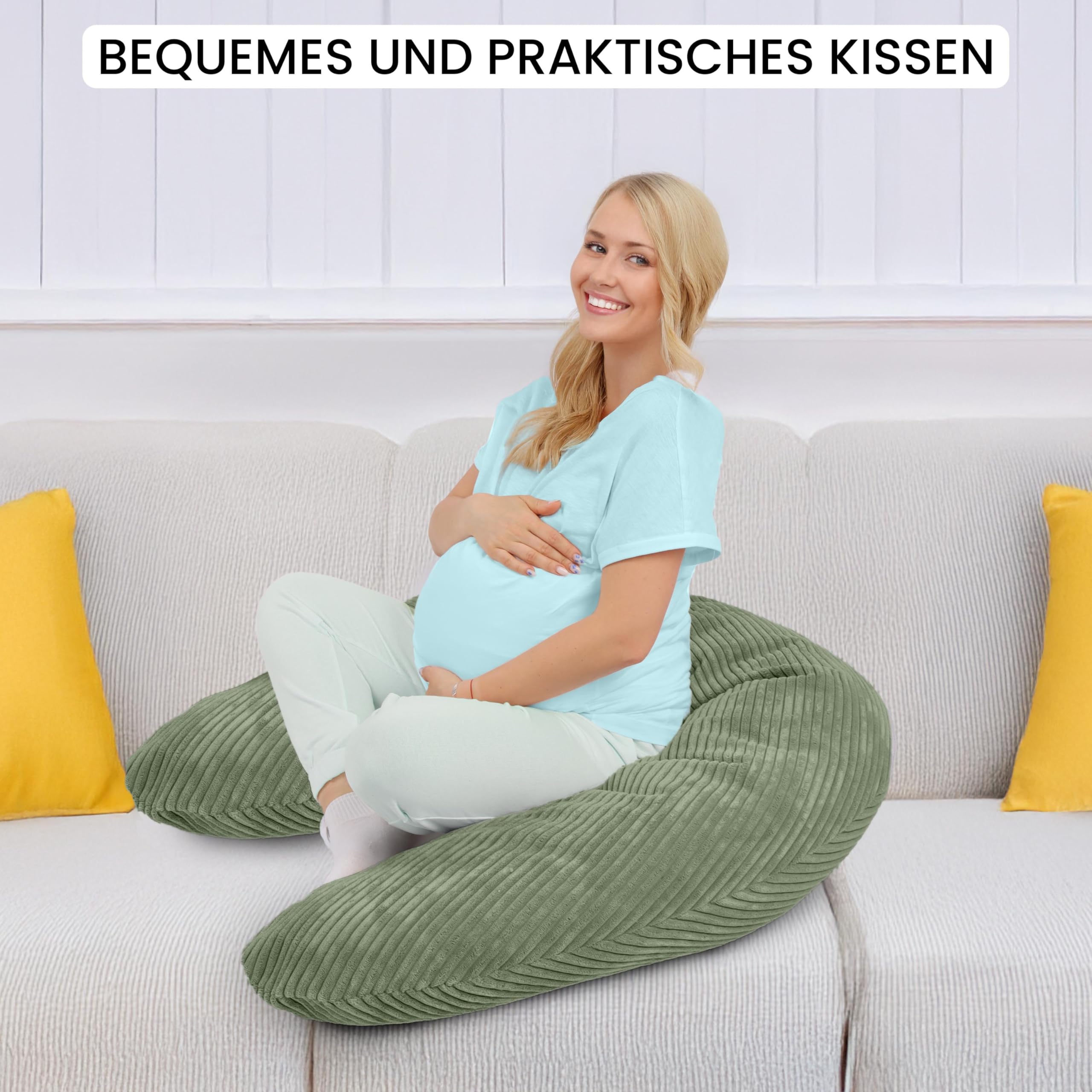 Amilian Stillkissen XXL 170 cm – Seitenschläferkissen für Schwangerschaft & Stillzeit – Lagerungskissen mit Füllung & abnehmbarem Bezug - Blattpoesie