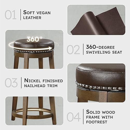 Miniatura 4 de Lexicon Kenmare Taburete giratorio de comedor (juego de 2), 18" SH, marrón