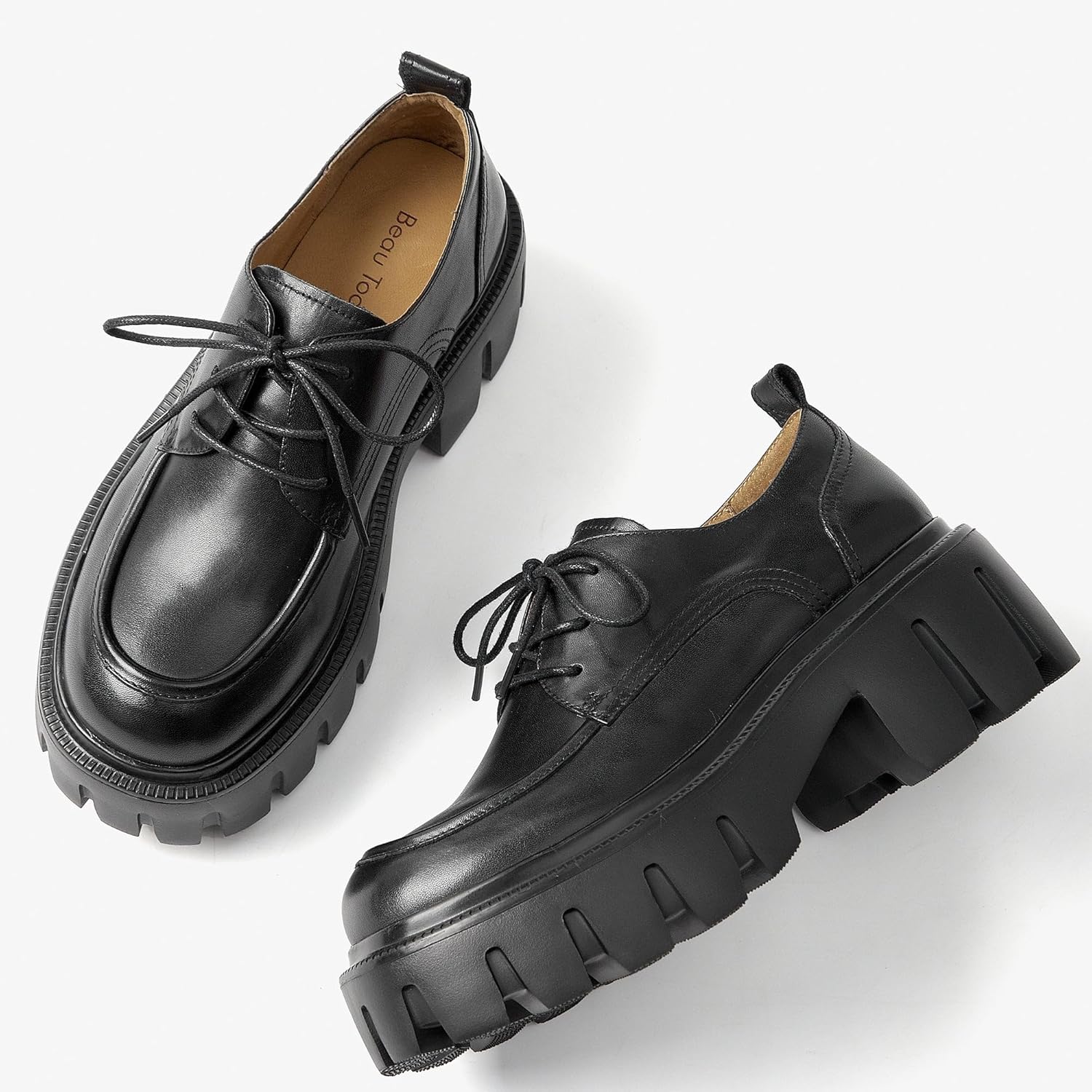 BEAU TODAY Platform Oxfords for Women, Oxford Shoes for Women, Chunky Leather Lace Up Oxford Shoes, Casual Comfort Business Work Office Dress Shoes - Image 7