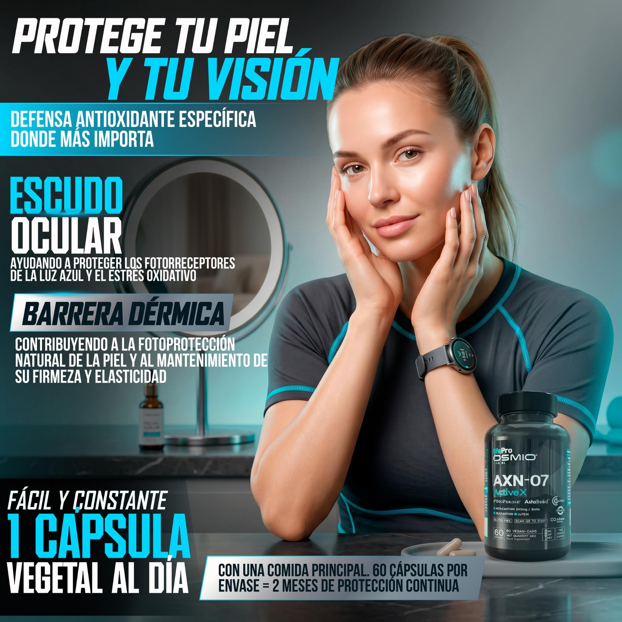 Life Pro Osmium Astaxanthin Axn-07-60 Vegancaps - Integratore di astaxantina con luteina, zeaxantina, vitamine e minerali per una dieta vegana