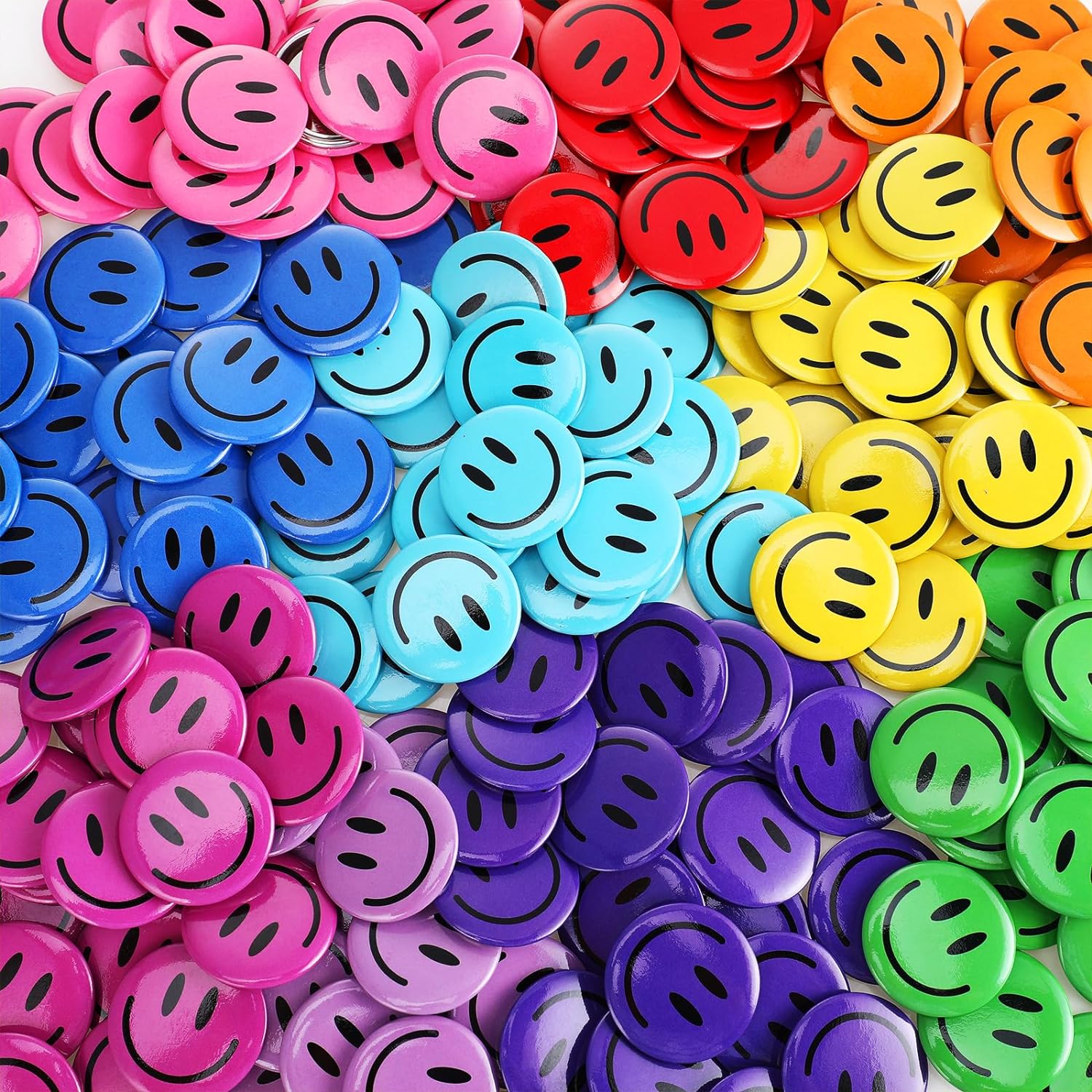 Bucherry 200 Pack Smile Face Pins - 1.25" Retro Multicolor Pinback Buttons for Backpacks, Hats, Clothes & Accessories