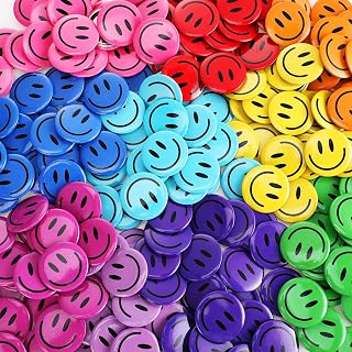 Bucherry 200 Pack Smile Face Pins - 1.25" Retro Multicolor Pinback Buttons for Backpacks, Hats, Clothes & Accessories