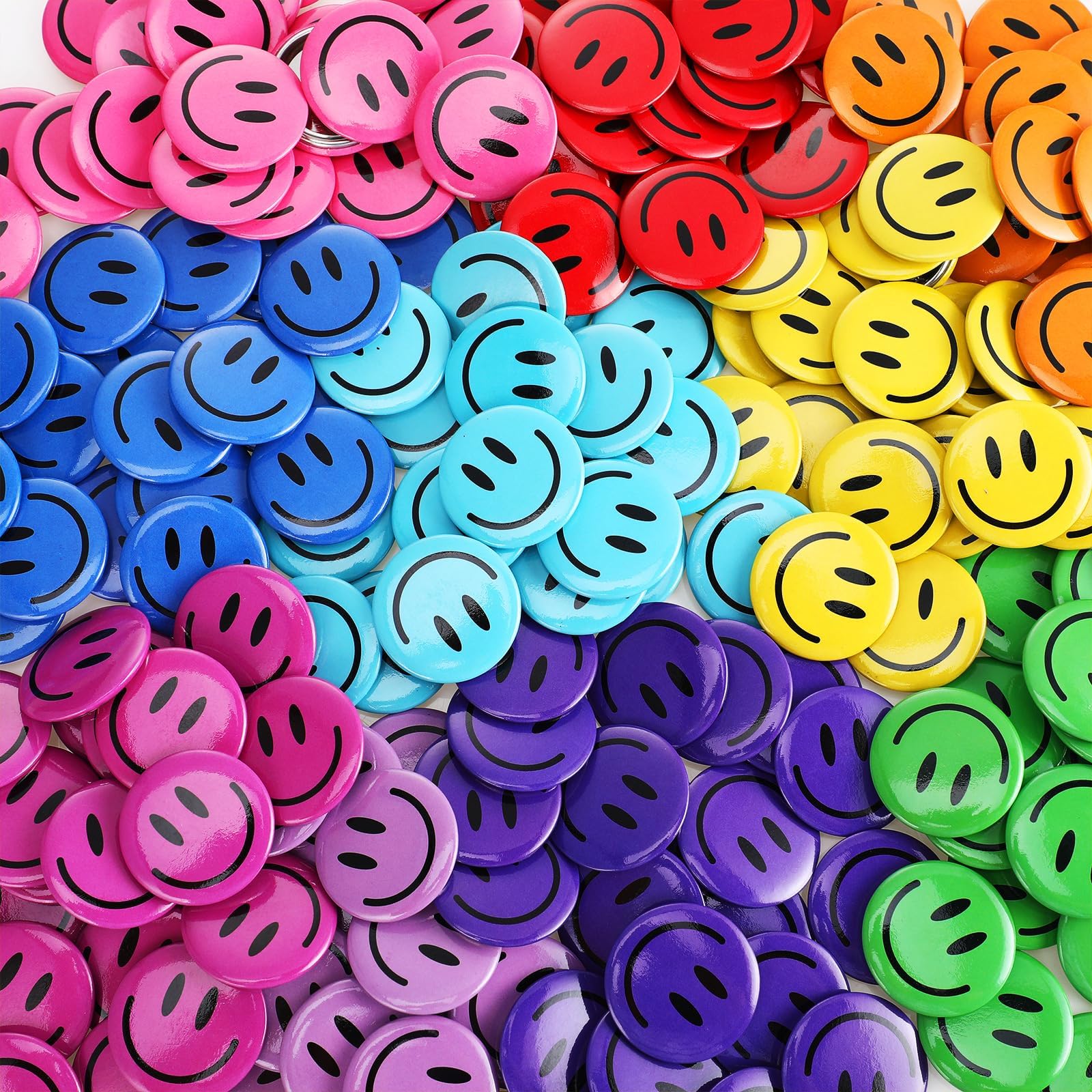 200 Pcs Happy Smile Face Button Pin Retro Pinback Badge Classic Smile Face Pin for Backpacks Accessory Women's Novelty Buttons and Pins, 1.25 Inch Diameter(Multicolor)