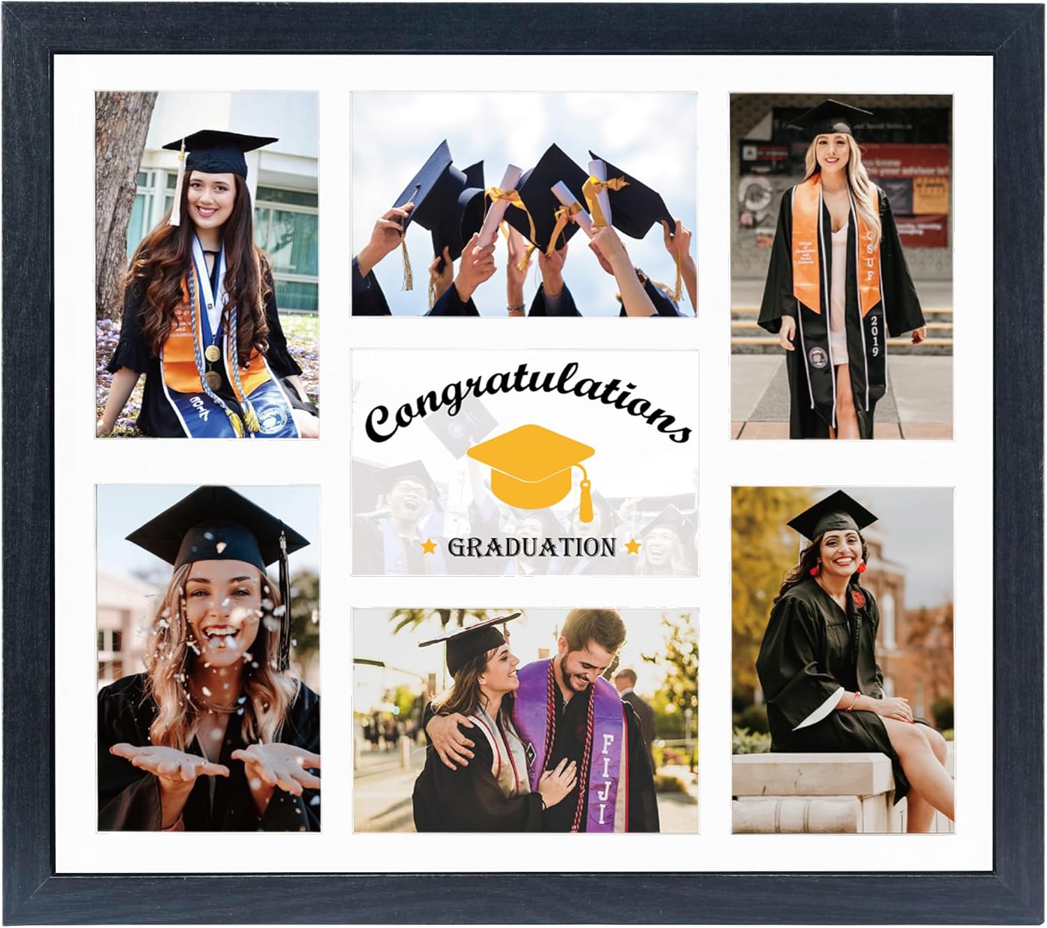 GMFrames 4X6 Picture Frame Collage with 7 Openings Multi Graduation Photo Frame with Wall Hanging for Keepsake Gifts Black