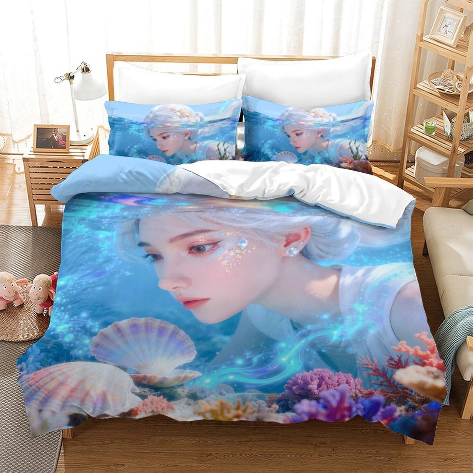 Housse de couette sirène 3D douce contre les draps rêches qui grattent