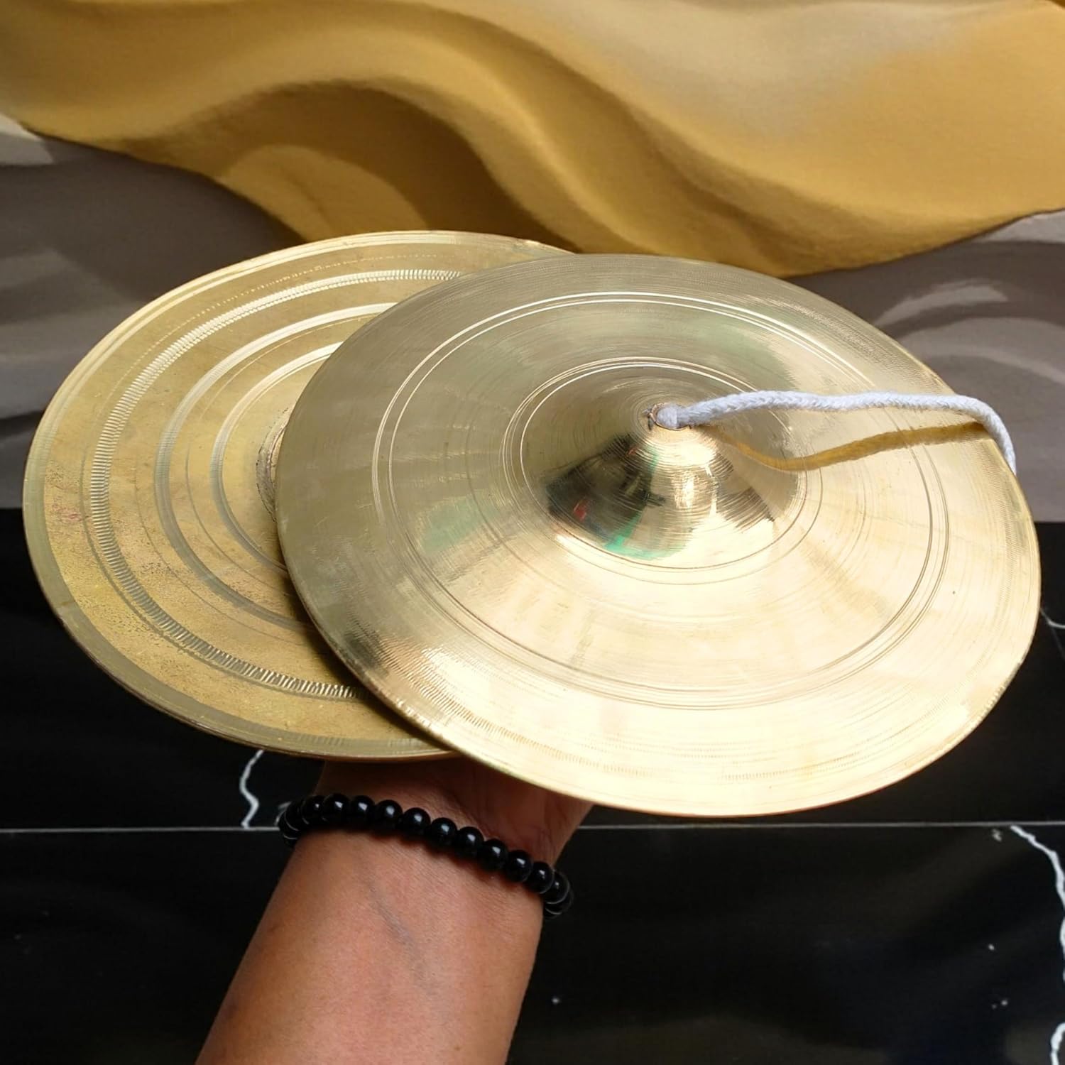 Brass Manjira Instrument Finger cymbal or Hand Cymbals Metal Clapper | METAL MANJEERA PERCUSSION KIRTAN POOJA | Tibetan Tingsha Manjeera Clash Traditional for Indian Music & Tibetan Prayer (Style 6)