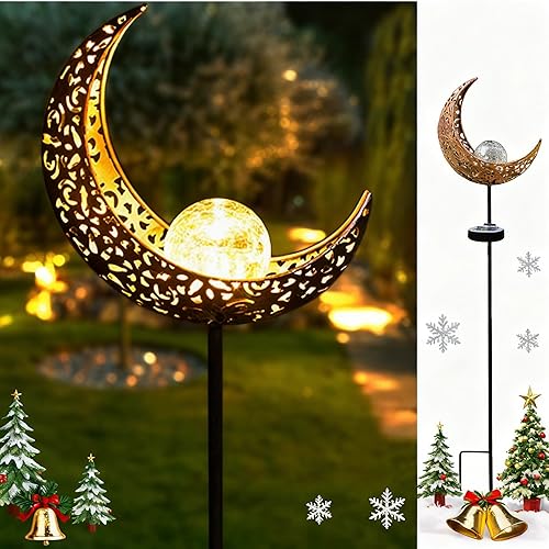 Miniatura 1 de Luz solar de jardín decorativa para exteriores, decoración de luna, globo de cristal agrietado, luces de metal, LED blanco cálido impermeable para