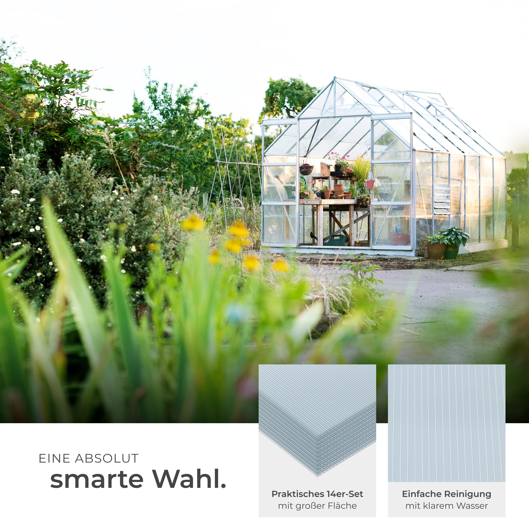 tectake® Polycarbonat Doppelstegplatten, 14x Platte, UV-beständige Kunststoffpaneele, Stegplatten Kunststoffplatte Gewächshaus, Terrassenüberdachung, Frühbeetaufsatz - 121 x 60,5 x 0,6 cm