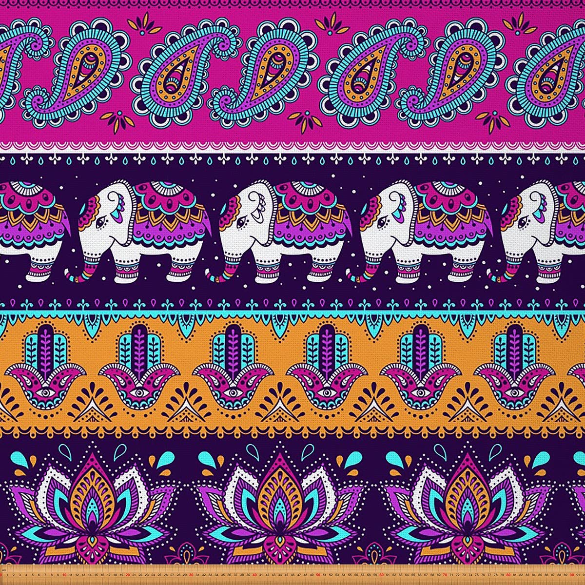 Paisley Floral Fabric by The Yard,Boho Elephant Cute Animal Upholstery Fabric for Chairs DIY,Indian Style Mandala Print Decorative Waterproof Outdoor Fabric,1 Yard,Purple Orange