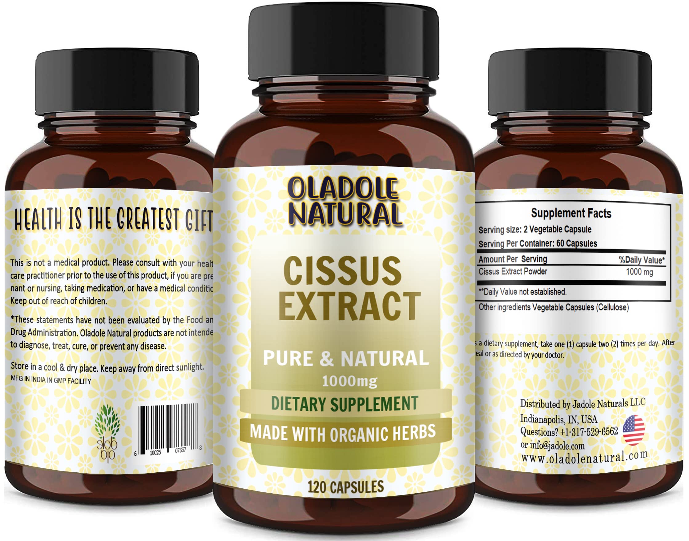 Oladole Natural Cissus Extract 1000 mg - Strong Bones & Healthy Joints 120 Capsules