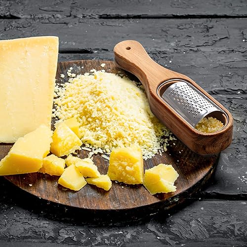 Miniatura 7 de ZENFUN Rallador de queso, triturador de queso de acero inoxidable con mango de madera, rallador de queso de madera de acacia, rallador de cocina de