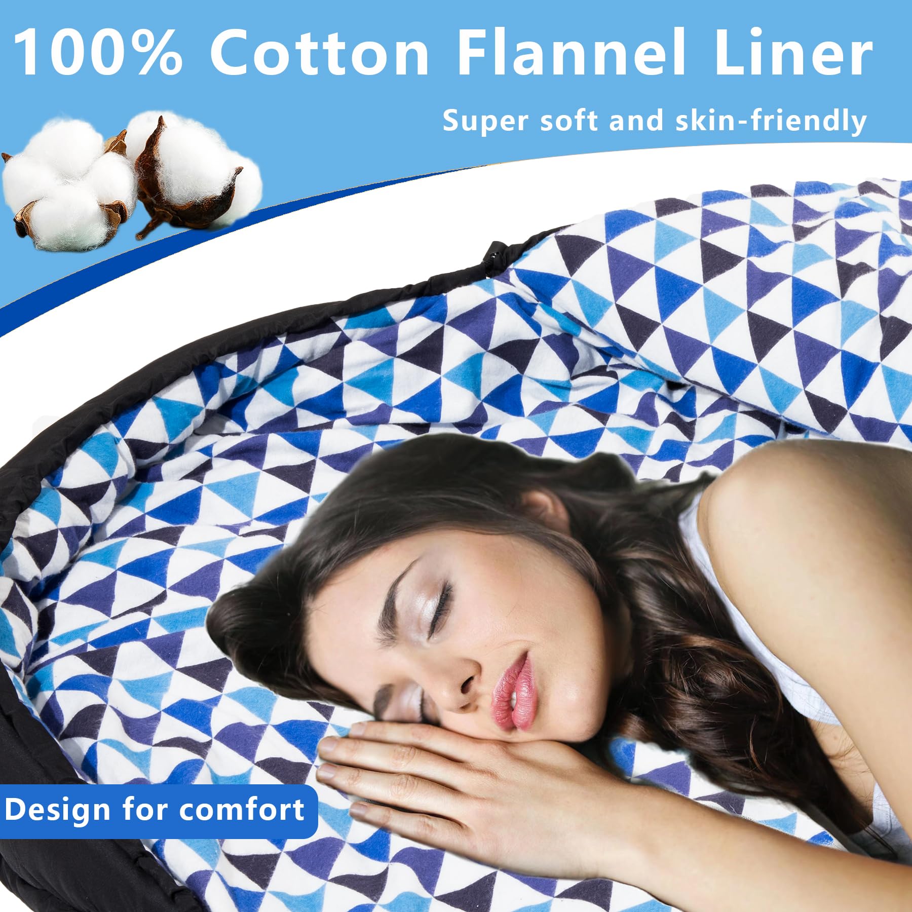 BISINNA Sac de couchage XL en flanelle pour adultes - Pour temps chaud et froid - 3 à 4 saisons - Doublure 100 % coton - Grand sac de couchage pour randonnée, voyage, intérieur et extérieur