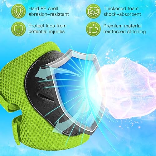 Miniatura 20 de Juego de rodilleras de protección para niños de 3 a 14 años, rodilleras y coderas con muñequeras 3 en 1 para patinaje, ciclismo, bicicleta, patinaje