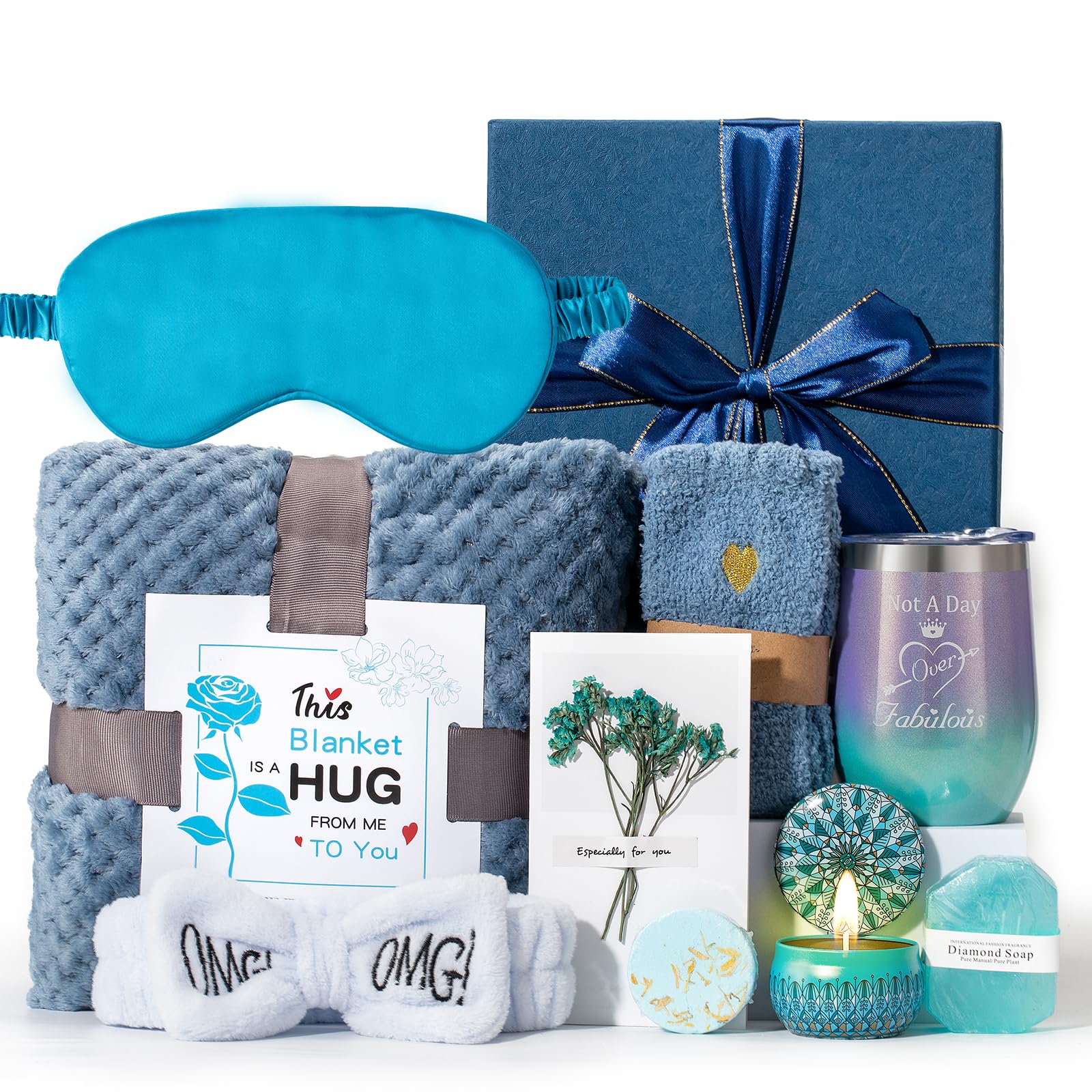 Gifts Basket for Women,Birthday Gifts for Women Birthday Presents Friendship Gifts Get Well Soon Gifts Self Care Package Gifts Blue Gift Box Relaxing