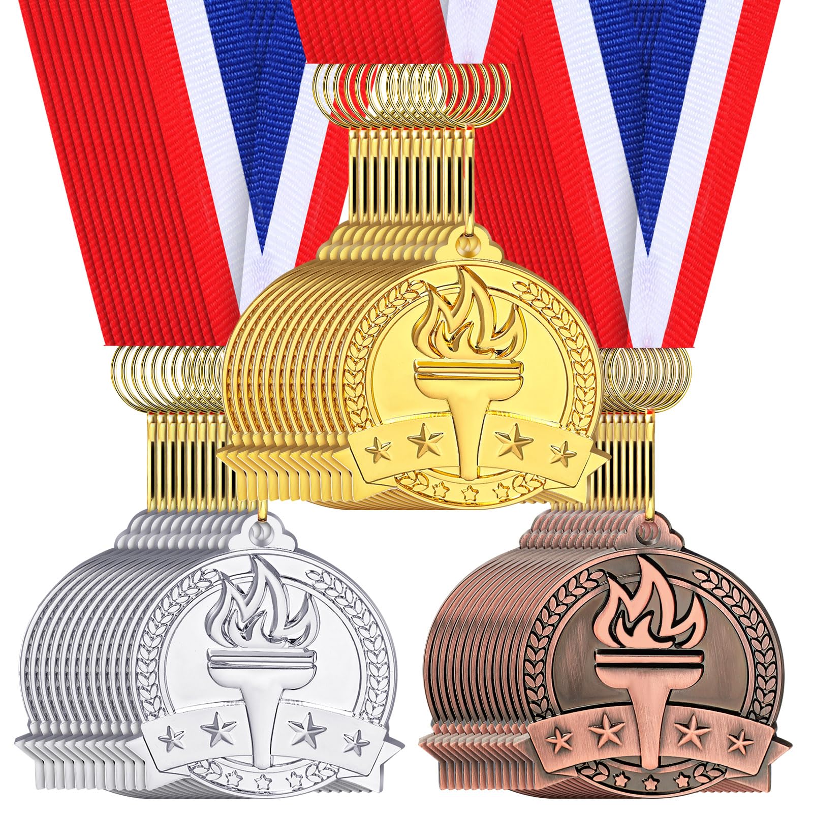 Landical Gold Silber Bronze Award Medaillen Bulk Torch Gewinner Medaillen Preis mit Nackenband für Erwachsene, Wettbewerbe, Spiele, Sportveranstaltungen, Partygeschenke und Dekorationen, 5,1 cm