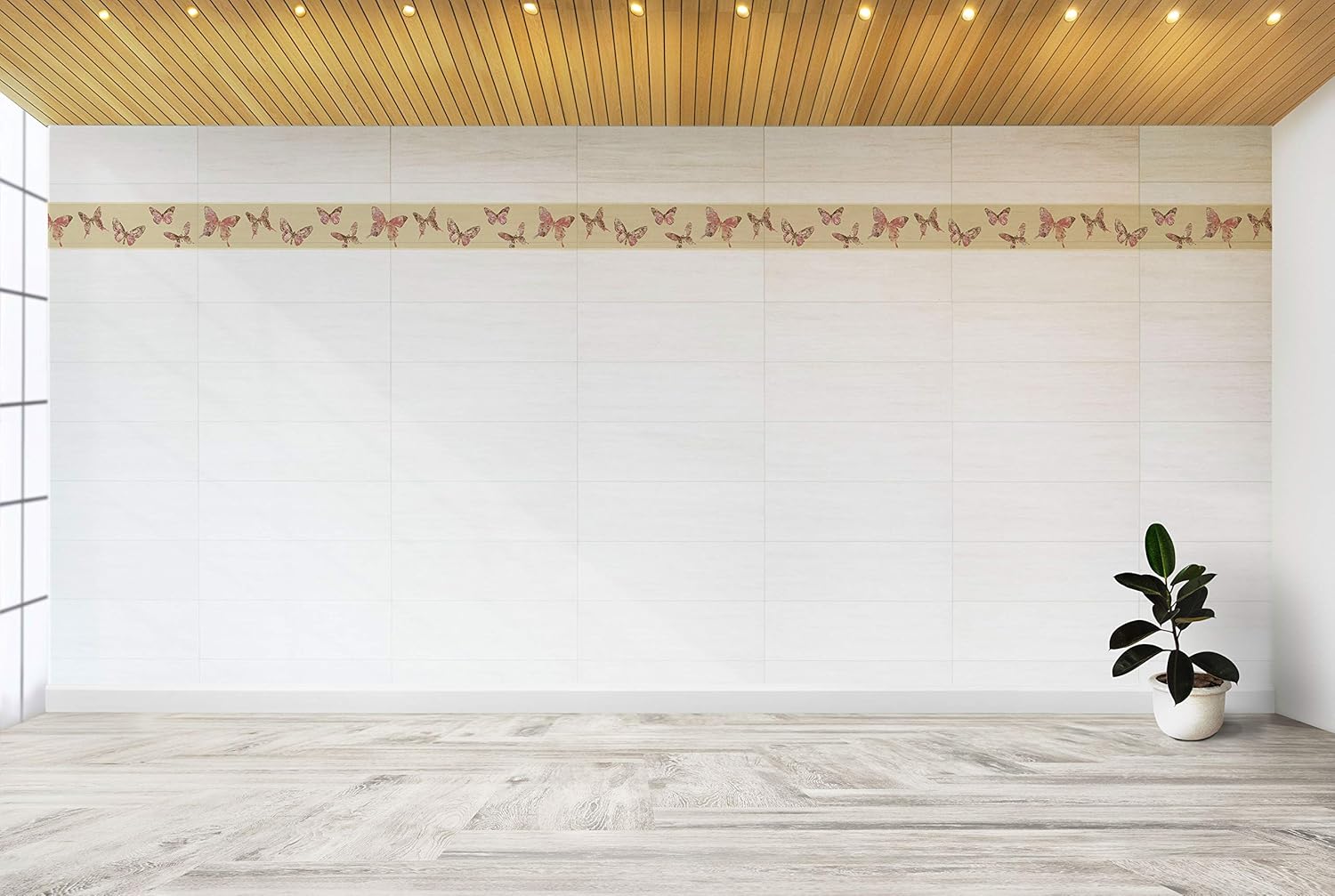 Dundee Deco Wallpaper Border Peel and Stick DDAZBD9048 Nature Pink, Brown, Beige Butterflies Wall Border Retro Design, 15 ft x 7 in (4.57m x 17.78cm), Self Adhesive