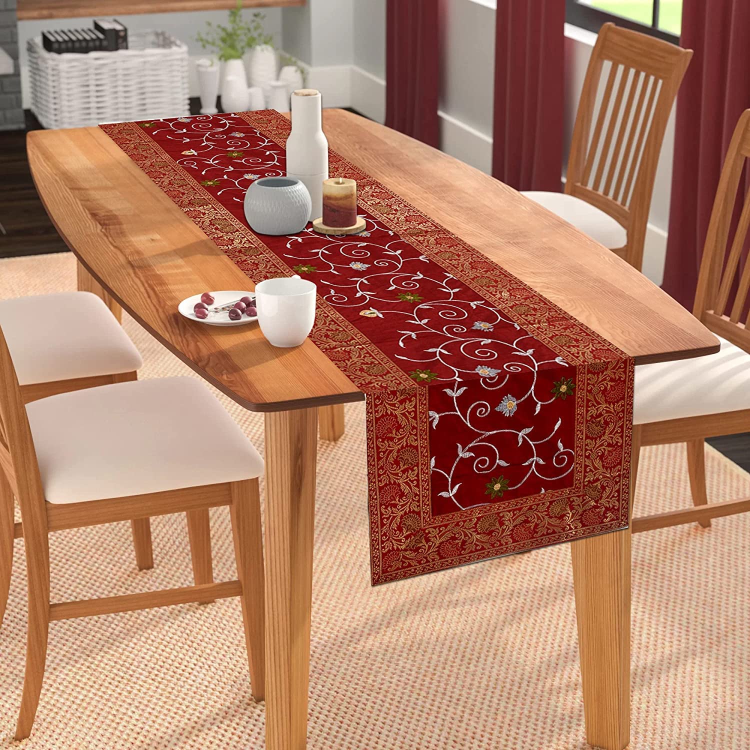 Buy E-EZRA Silk Blend 200 TC King Size Table Runner Table Cloth