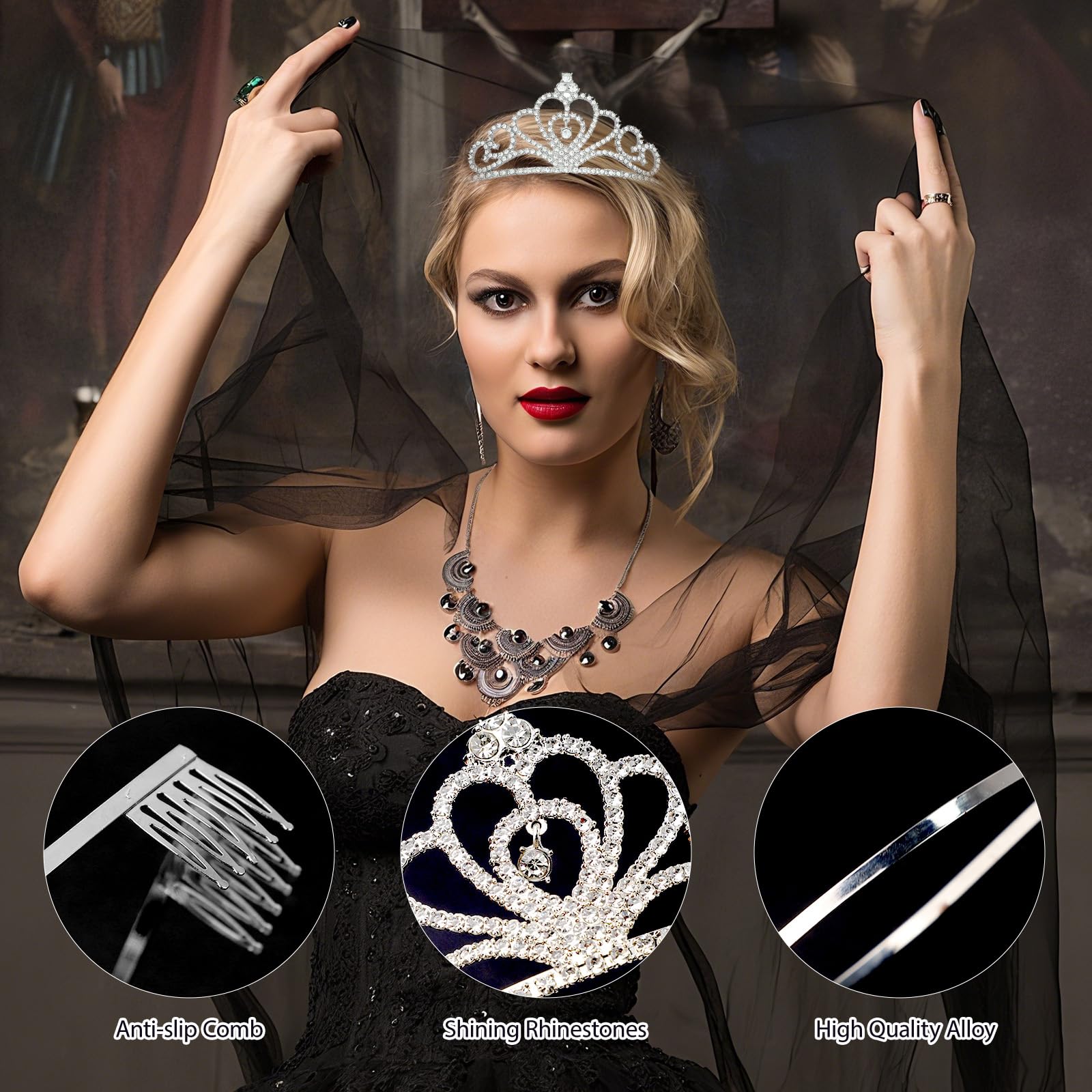 GOTRUST Kostium damski w stylu lat 20. XX wieku, 7 sztuk, czarny zestaw akcesoriów Great Gatsby, akcesoria Charleston z lat 20., dla kobiet, na bal absolwentów, Halloween, Nowy Rok