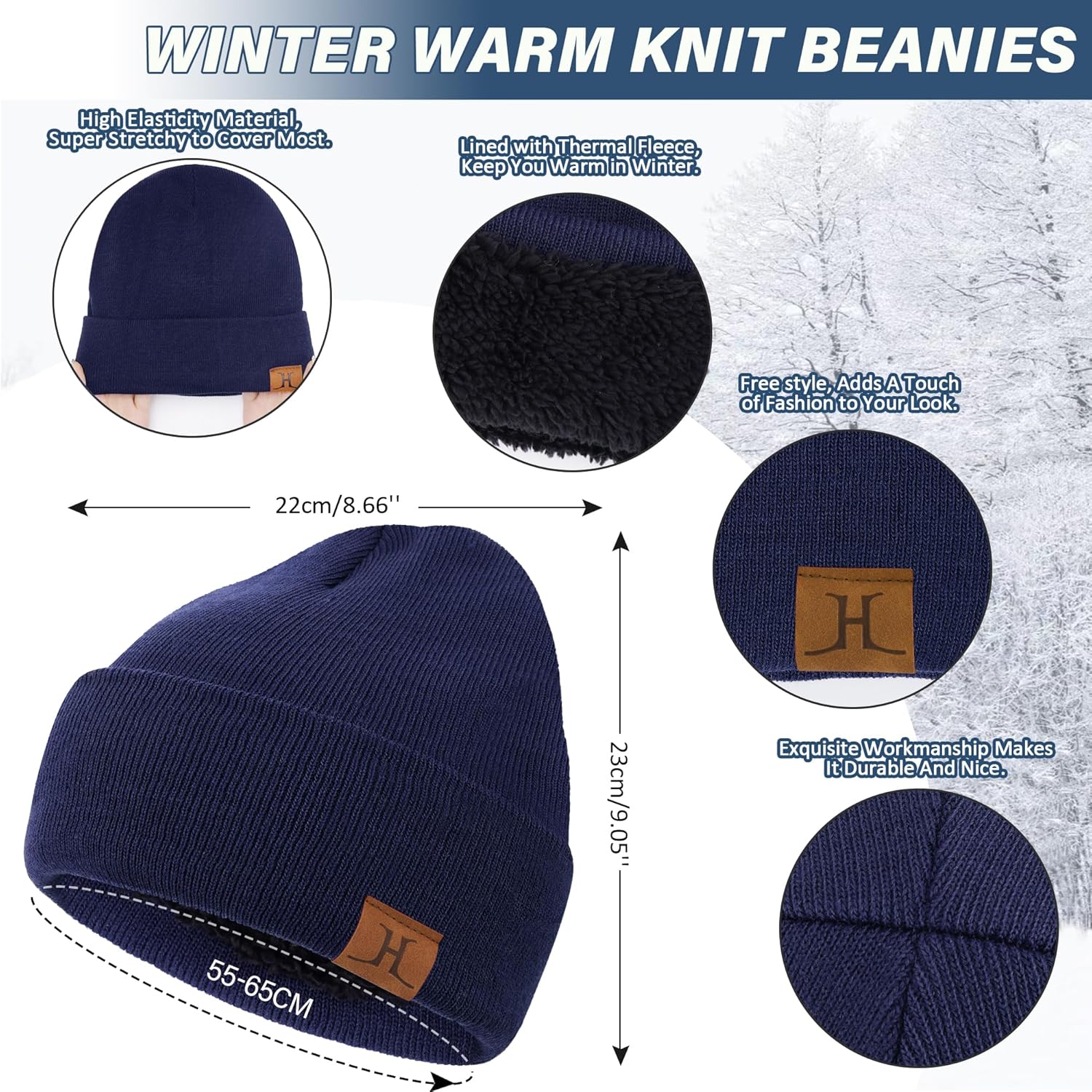 Winter Beanie Hat Scarf Touchscreen Gloves Set for Men and Women, Beanie Gloves Neck Warmer Set with Warm Knit Fleece Lined - Image 2