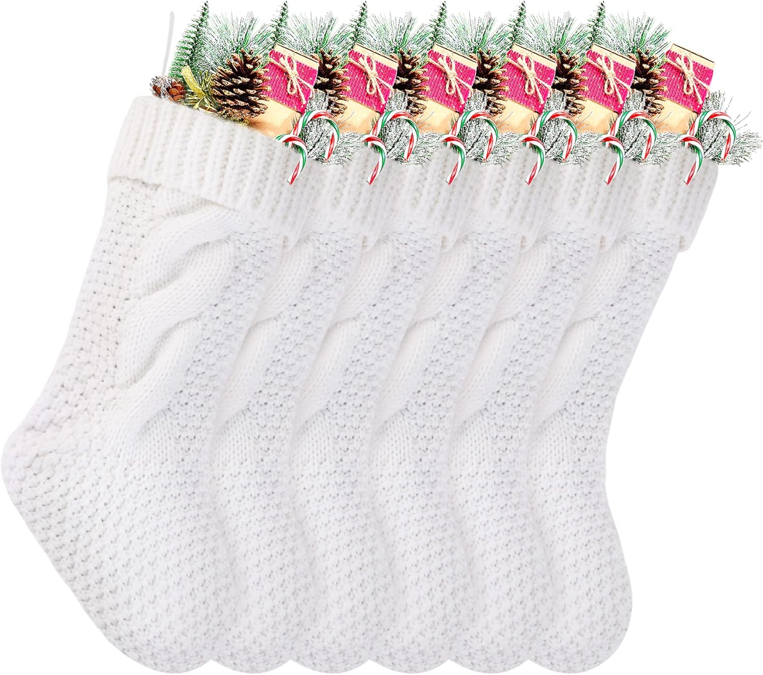 Kunyida Christmas Stockings Bulk, 14 Inch White Cable