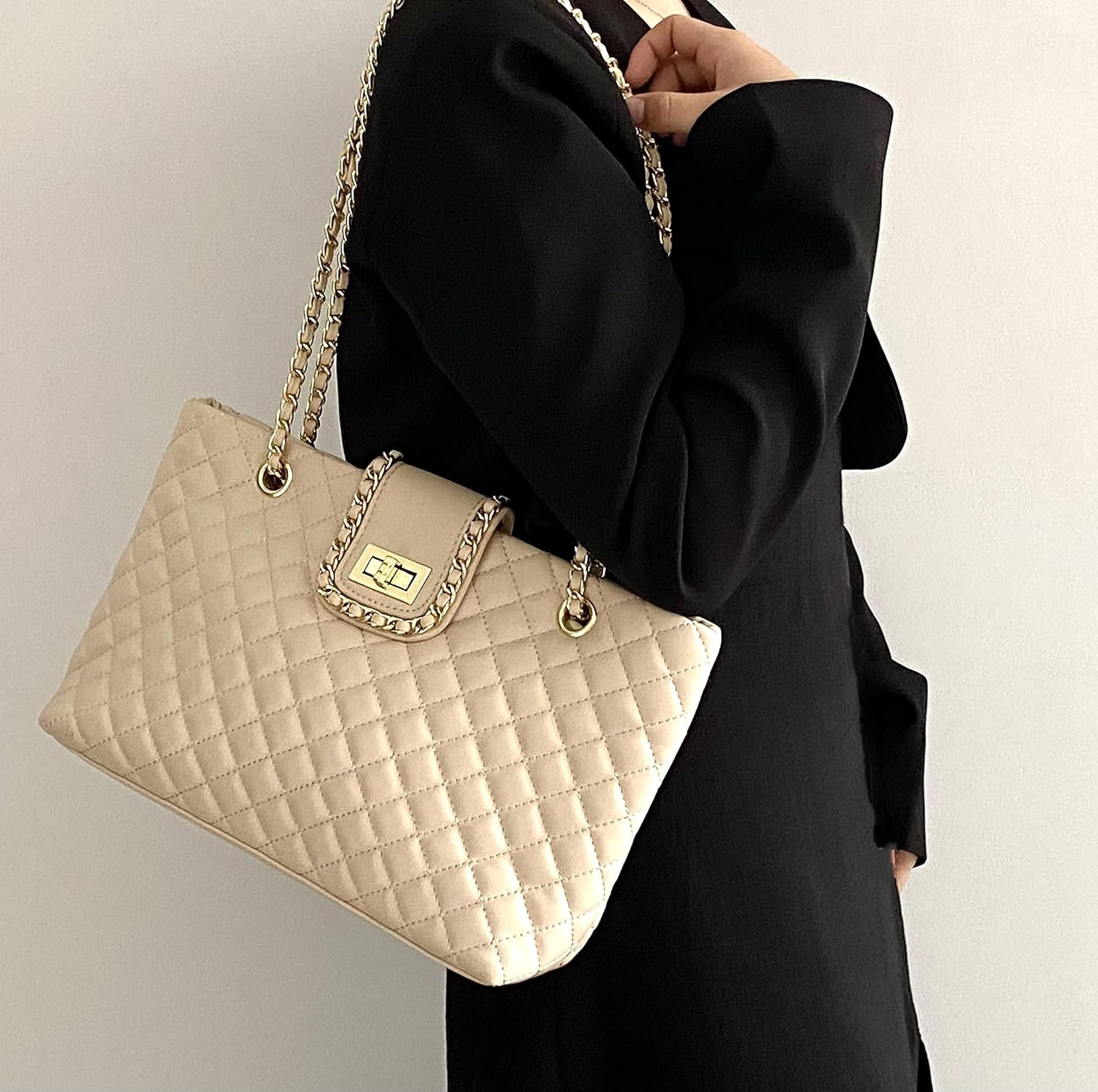 11.8"/13.4" Women Quilted Double Strap Large Tote Bag Shoulder Bag Hobo Tote Handbag（2 Sizes Available） - Image 2