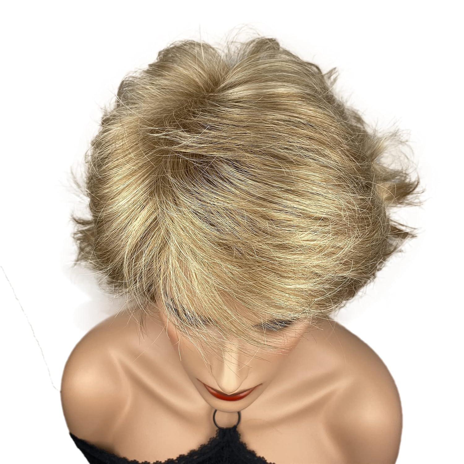 Wiginway Short Golden Brown Choppy Layers Synthetic Hair Wigs for Women lady