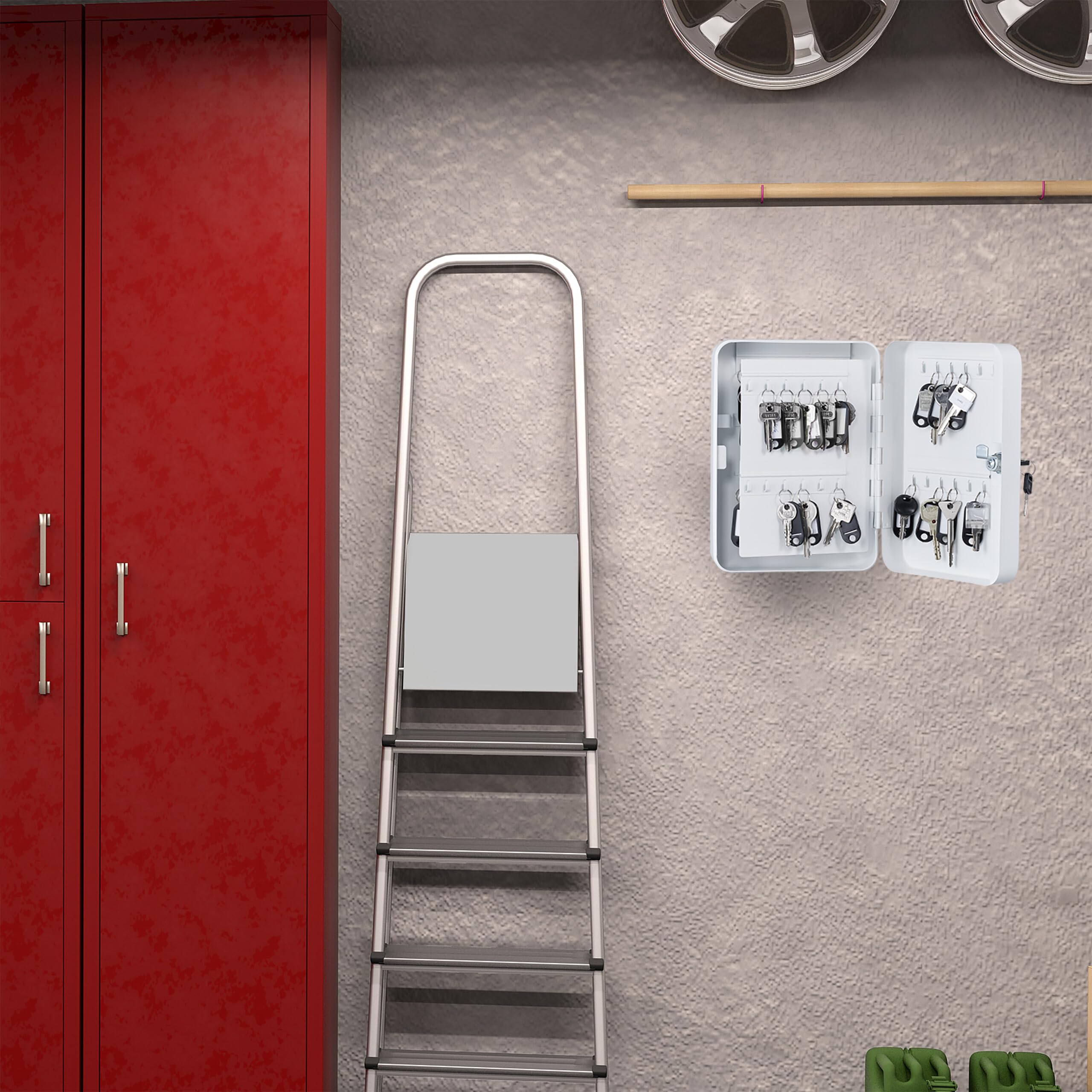 Relaxdays Boîte à clés sécurisée, Rangement Mural, avec Porte-clés, en métal, HxLxP : 25 x 18 x 8 cm, Blanche